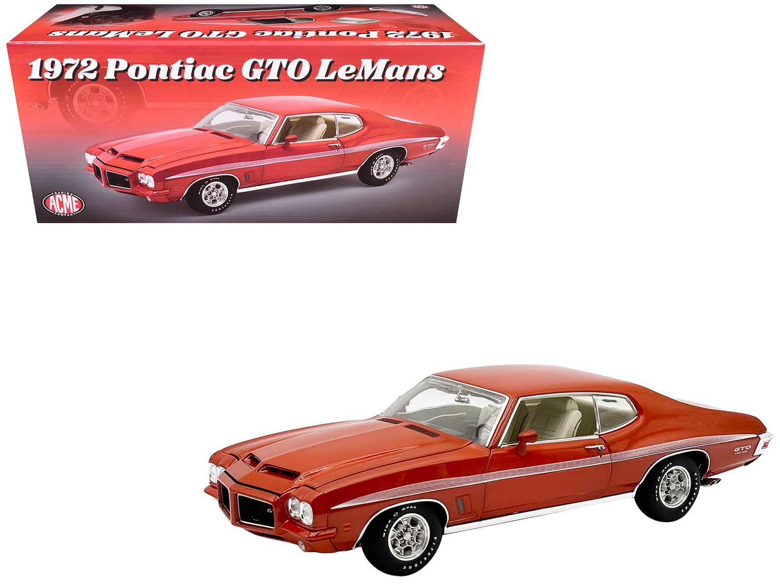 ACME - 1972 Pontiac GTO LeMans Sundance with GTO Stripes Limited Edition to 342 pieces Worldwide 1/18 - Orange Metallic