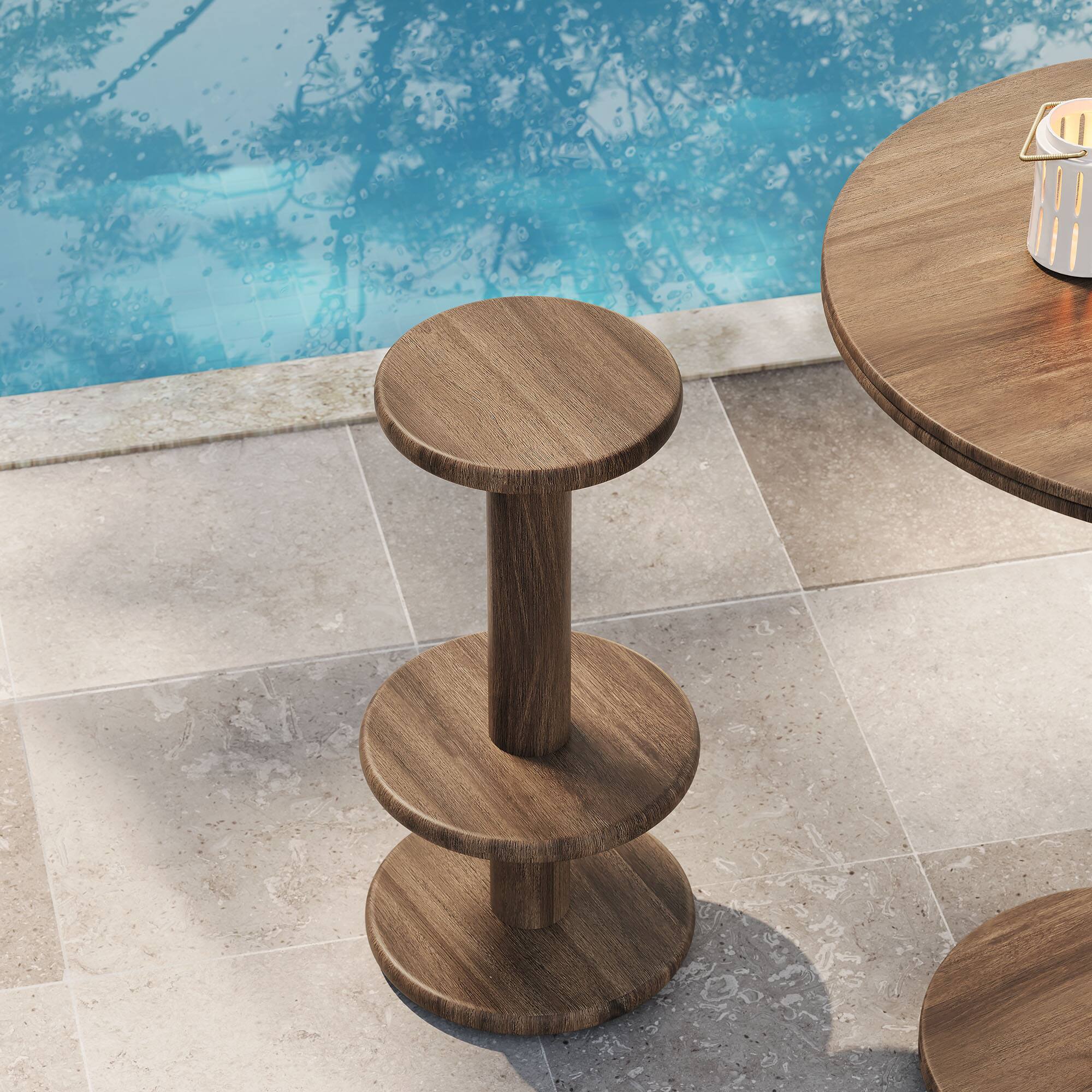Alt View 2. Modway - Neo 15 Inch Round Indoor - Outdoor Patio Wood Bar Stools by Modway - Cocoa Brown.