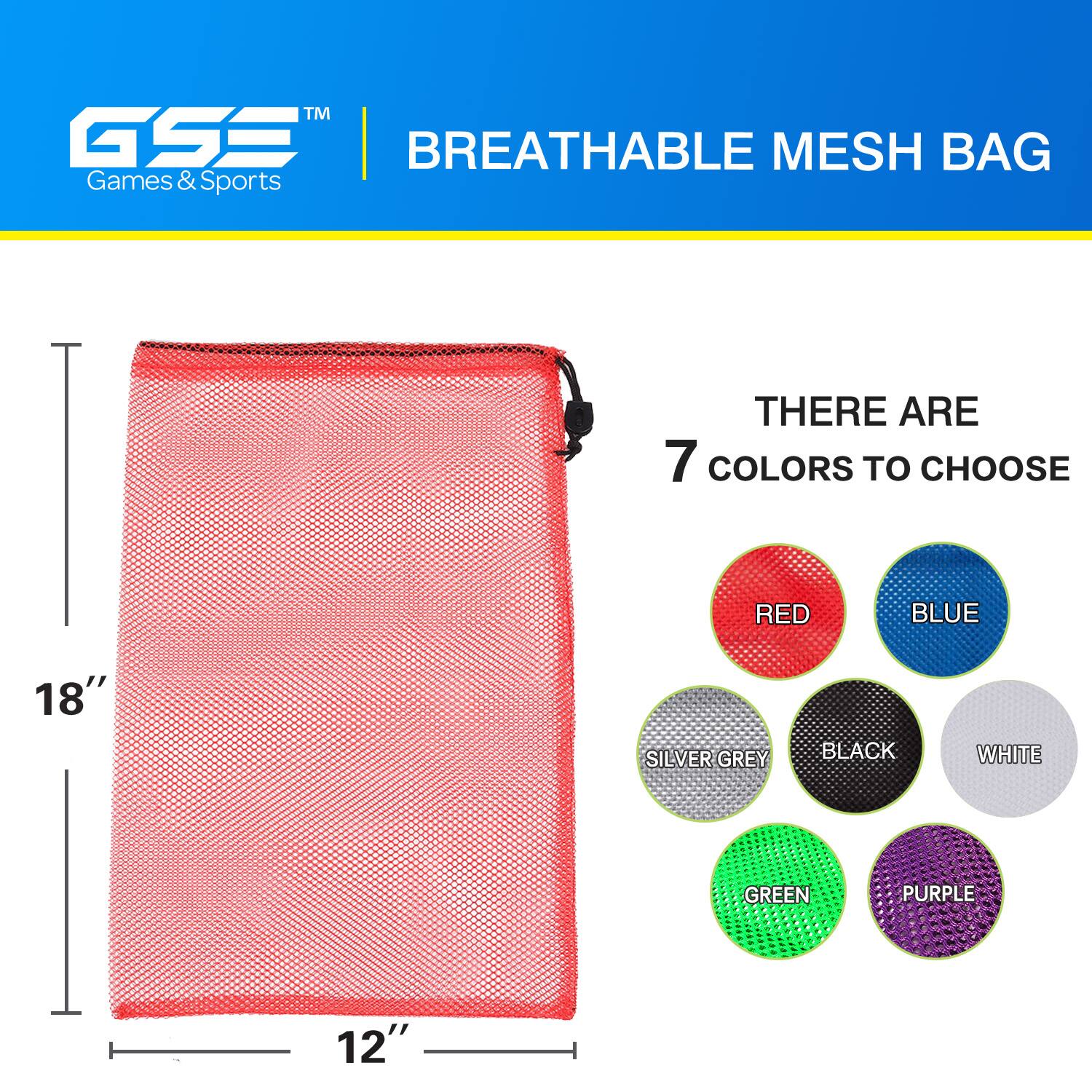 TM GSS BREATHABLE MESH BAG Games & Sports THERE ARE 7 COLORS TO CHOOSE RED BLUE SILVER GREY BLACK WHITE GREEN PURPLE 18" 12"