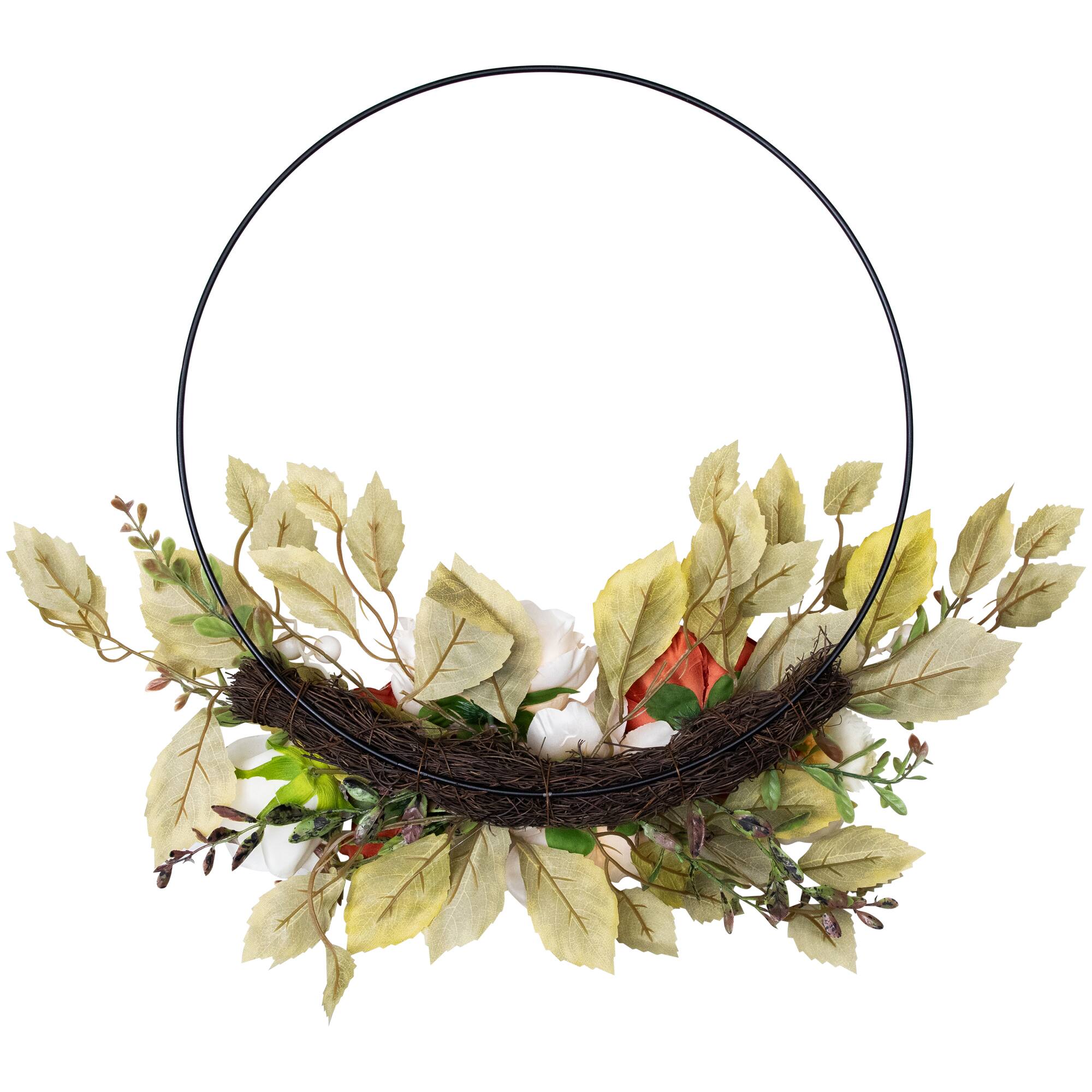 Alt View 7. Northlight - Fall Harvest Artificial Floral Fall Foliage Twig Wreath - 22" - Orange.