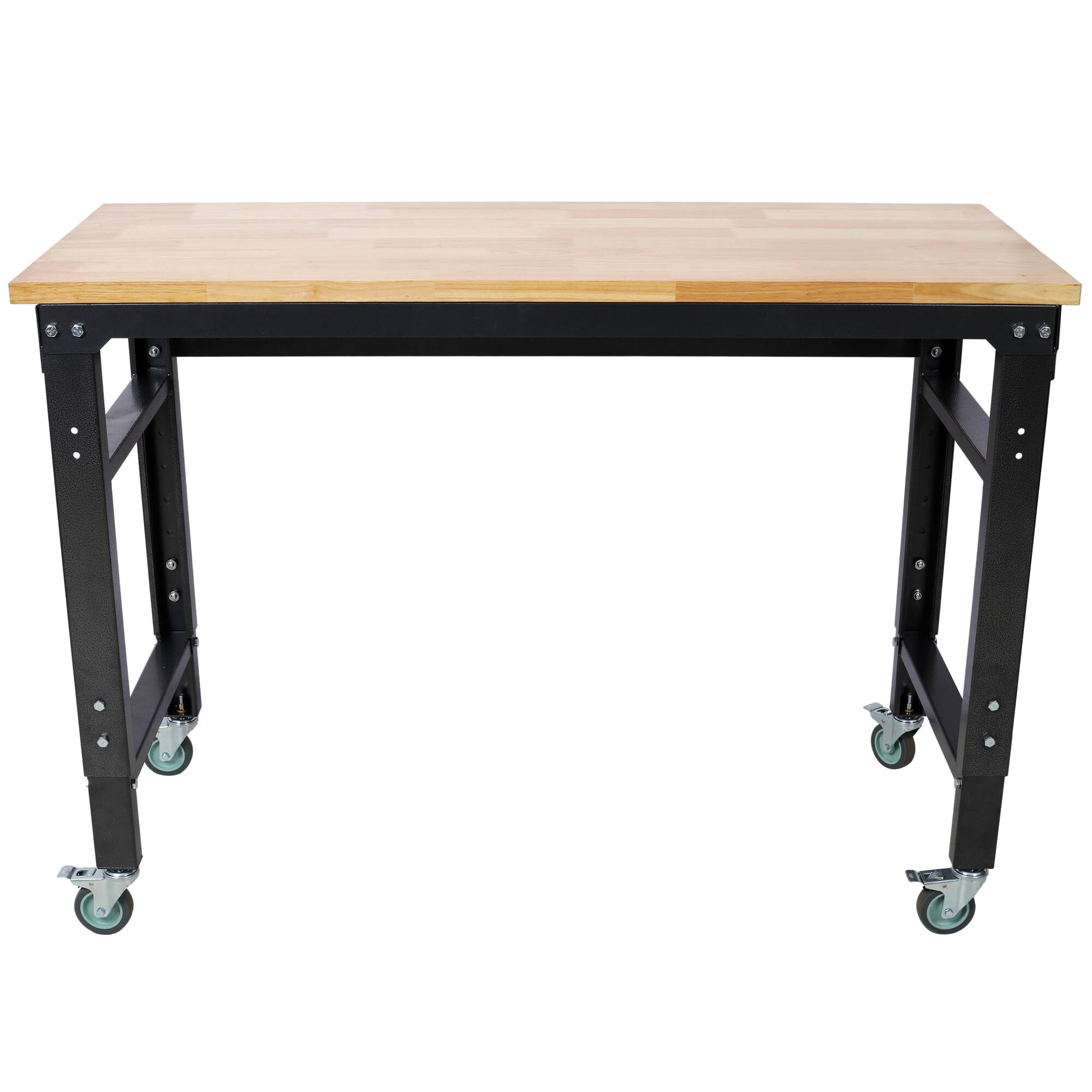 Back. GOODSILO - Adjustable Height Rolling Workbench with Durable Rubber Wood Top and Steel Frame for Garage and Workshop Use - Dark Gray,Wood.