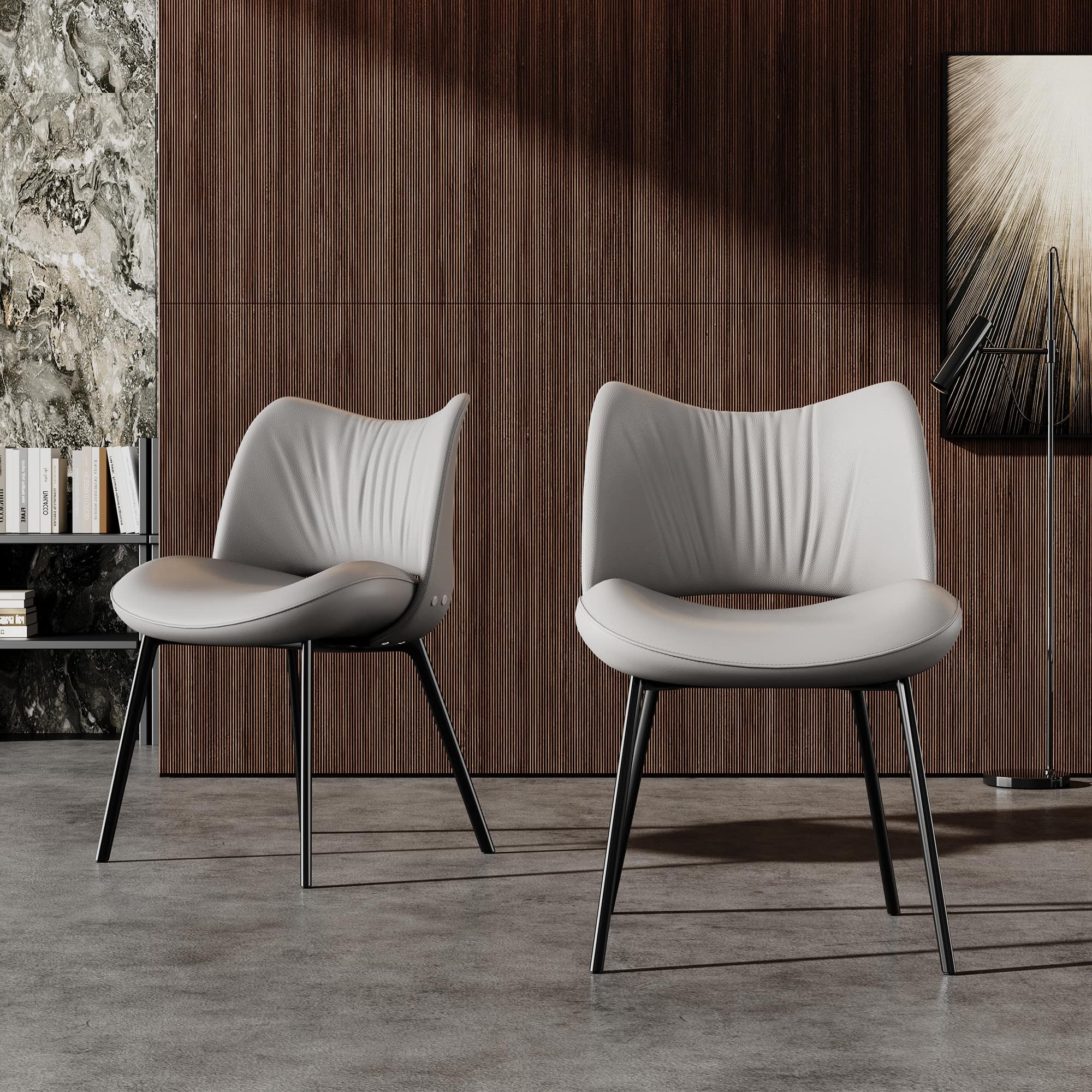 luck idea - Dining Chairs Set of 2 Pleated Design Backrest Metal Legs - Gray