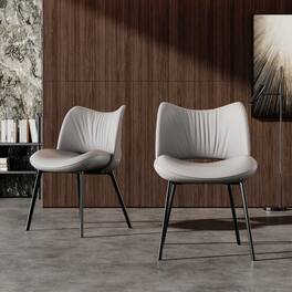 luck idea - Dining Chairs Set of 2 Pleated Design Backrest Metal Legs - Gray