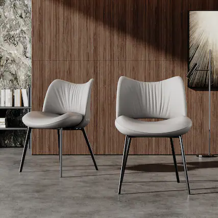 Front. luck idea - Dining Chairs Set of 2 Pleated Design Backrest Metal Legs - Gray.