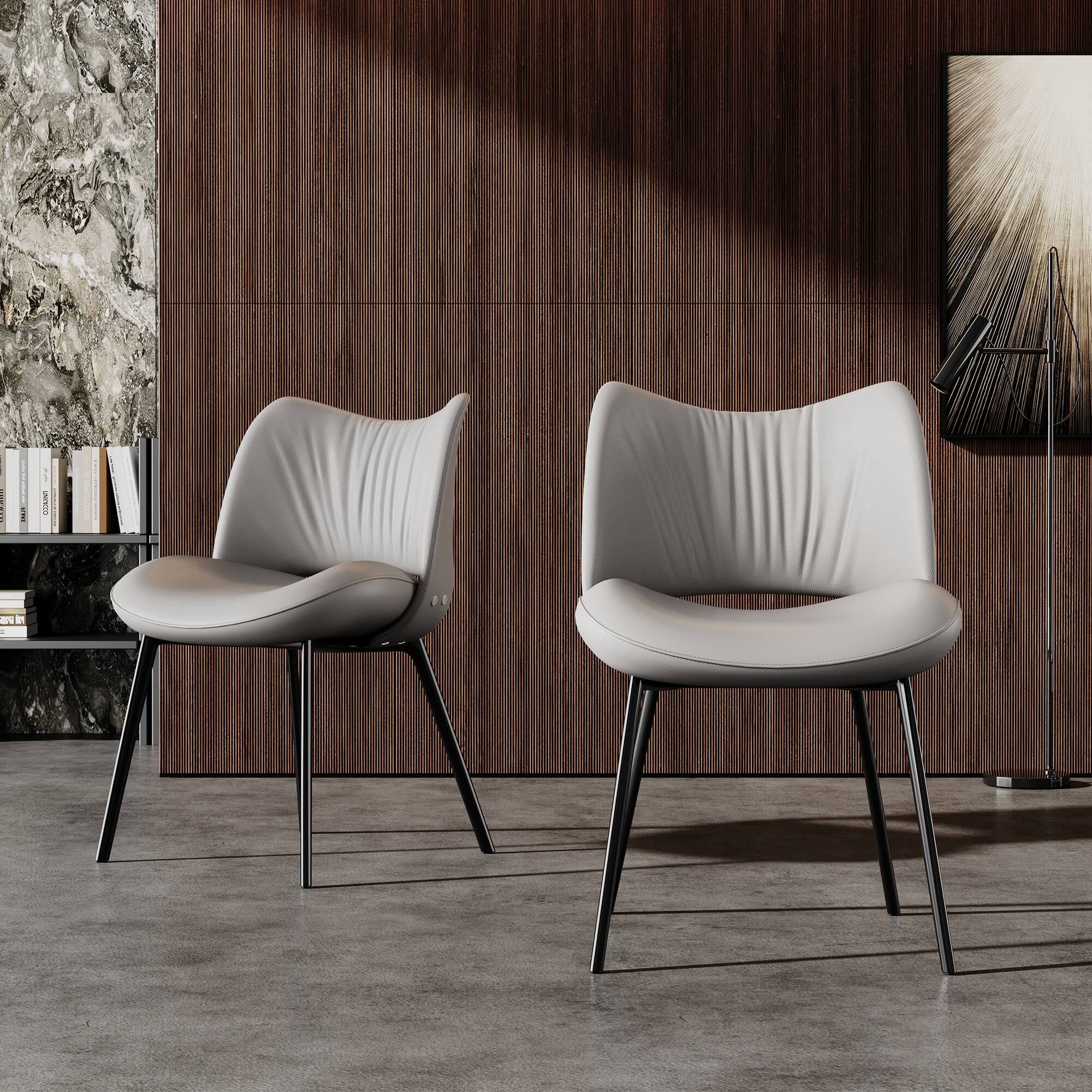 Front. luck idea - Dining Chairs Set of 2 Pleated Design Backrest Metal Legs - Gray.