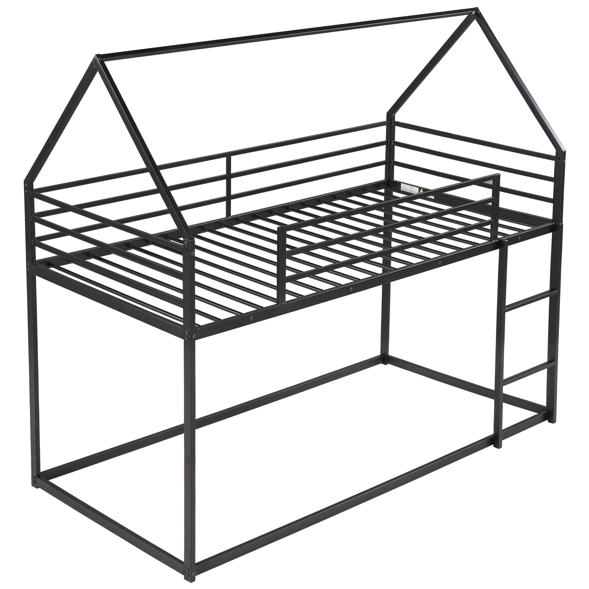 Alt View 1. GOODSILO - Space-Saving Twin Over Twin Metal Bunk Bed with Built-In Ladder and Playhouse Design - Black.