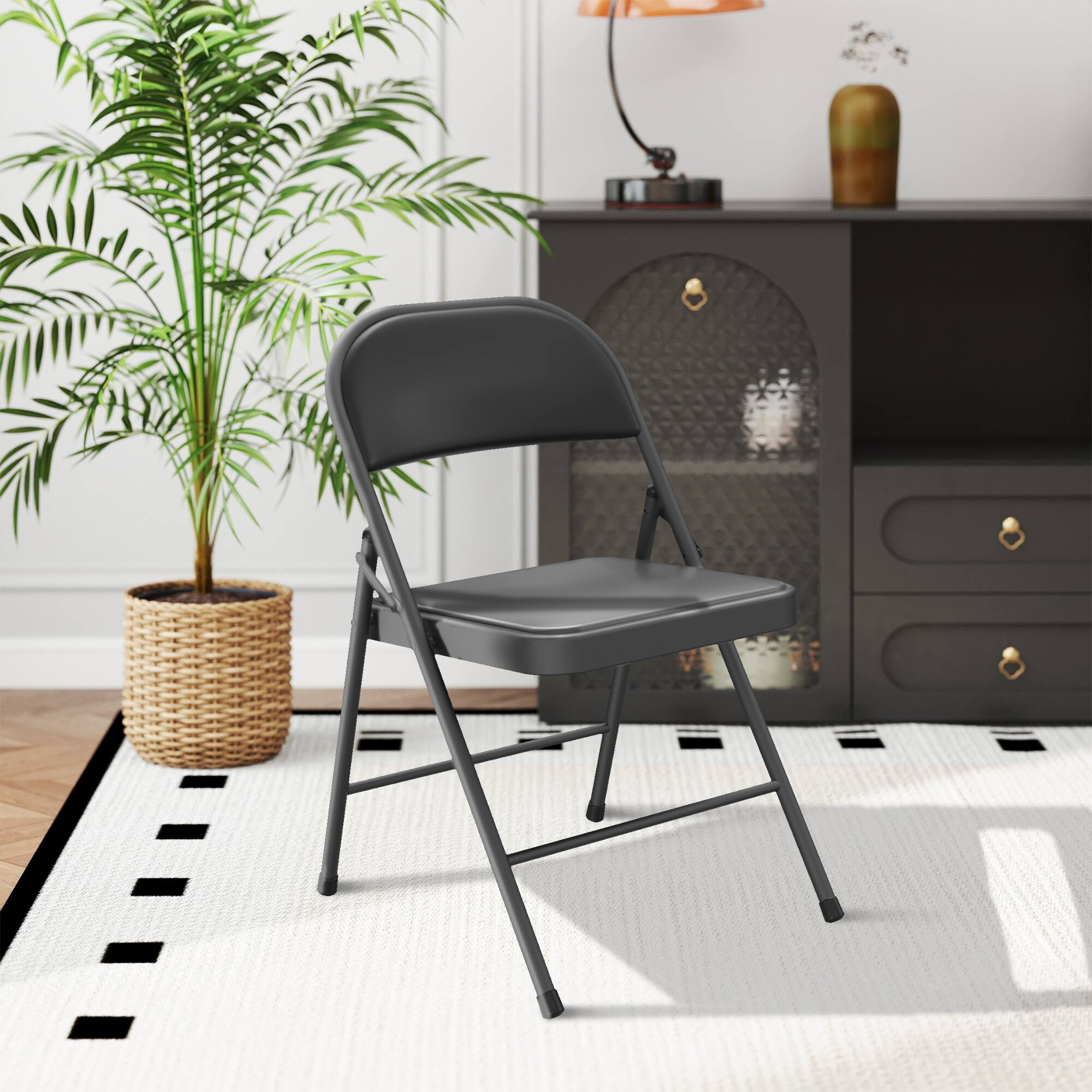 Left. Yardgrace - Folding Chairs 6 Pack, Indoor Outdoor Portable Stackable Commercial Metal Chairs, Seating for Wedding, Party, Camping. - Black.