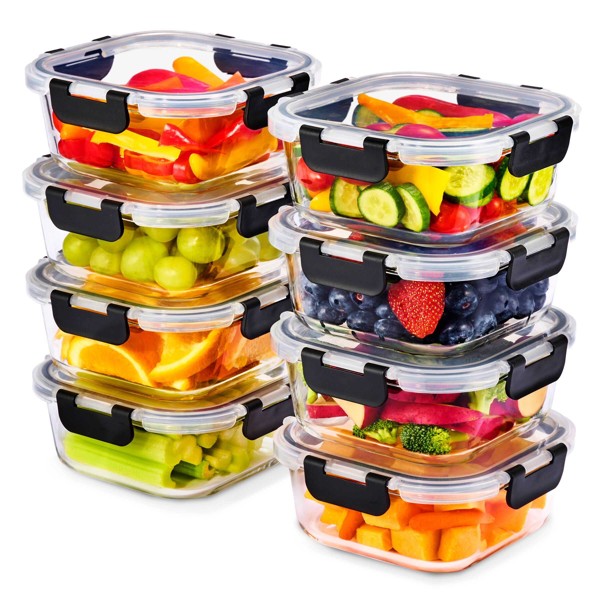Sorbus - 16 Piece Square (1100ml/ 37oz/ 4.6cups) Glass Meal Prep Containers with Airtight Lids - Oven Safe, durable - Clear
