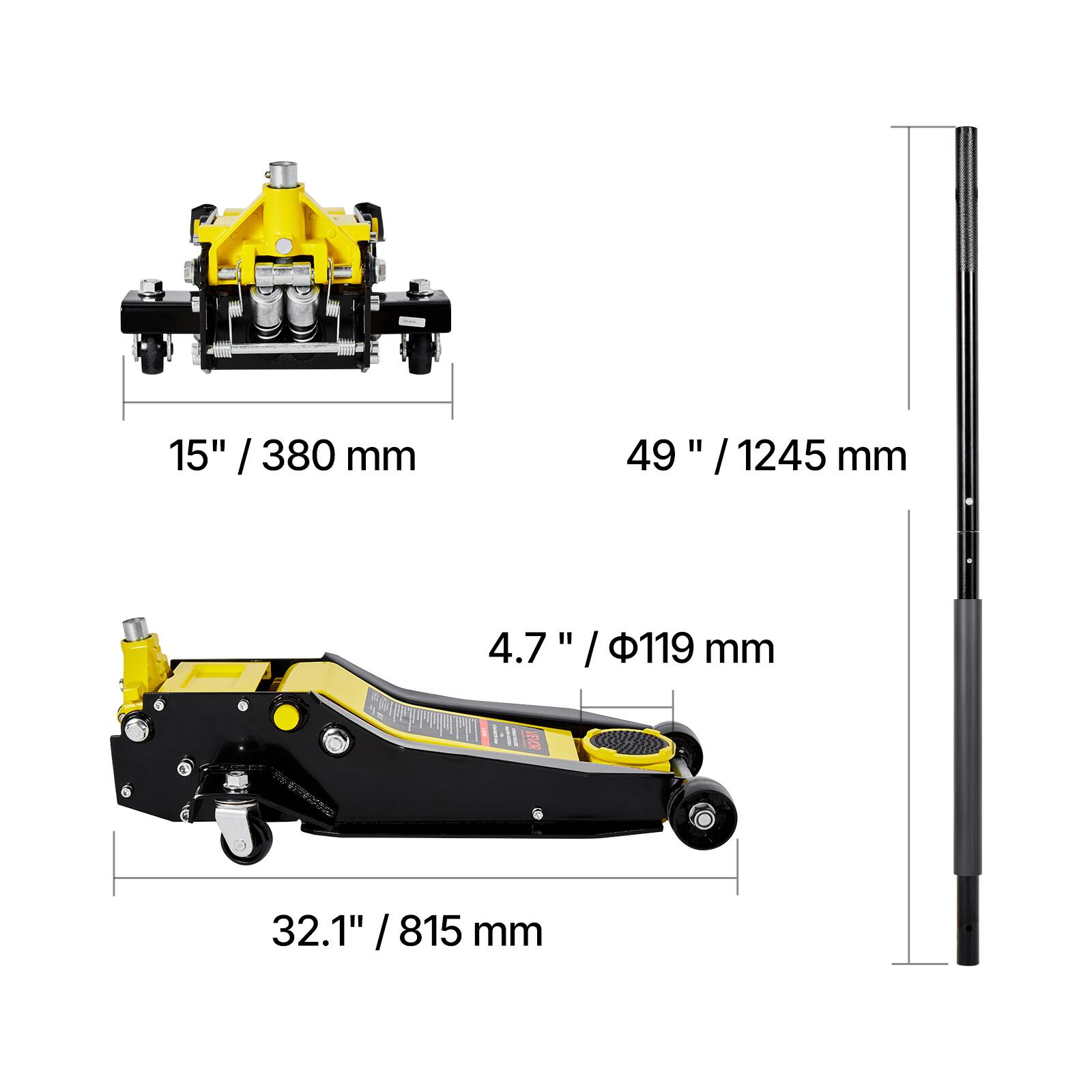 15" / 380 mm  
49" / 1245 mm  
4.7" / φ119 mm  
32.1" / 815 mm