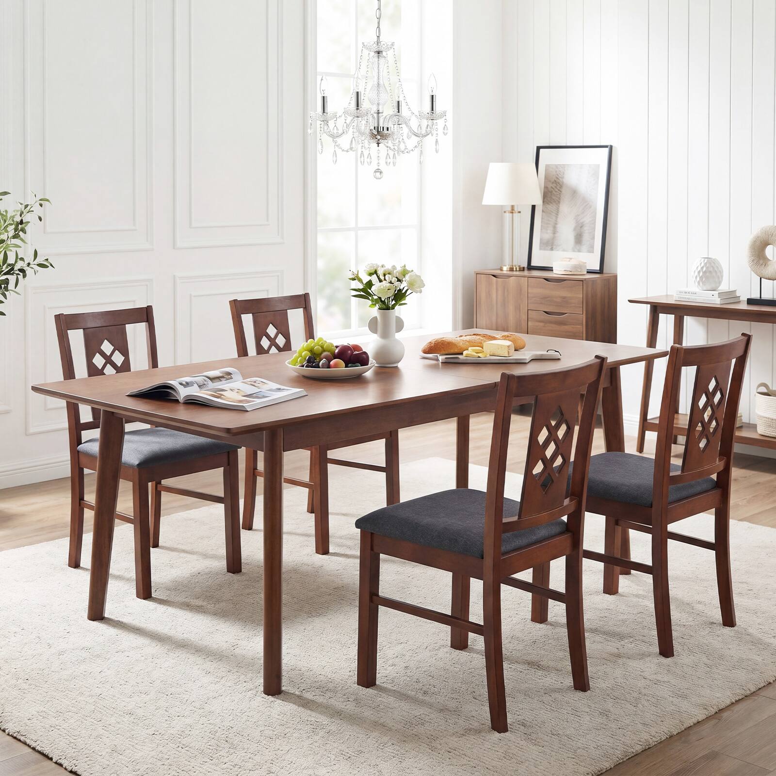 Alt View 5. Costway - Costway Dining Chairs Set of 4, Linen Style Upholstered Kitchen Chairs with Wood Frames - Brown + Gray.