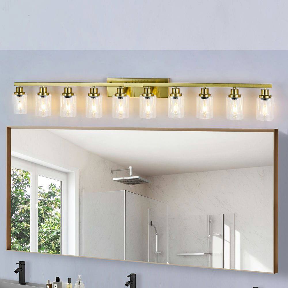 Alt View 1. Kadyn - 10 Light Gold Vanity Lights for Mirror, 52inch Modern Gold Bathroom Wall Lighting for Bedroom, Living Room, Gold - Gold.