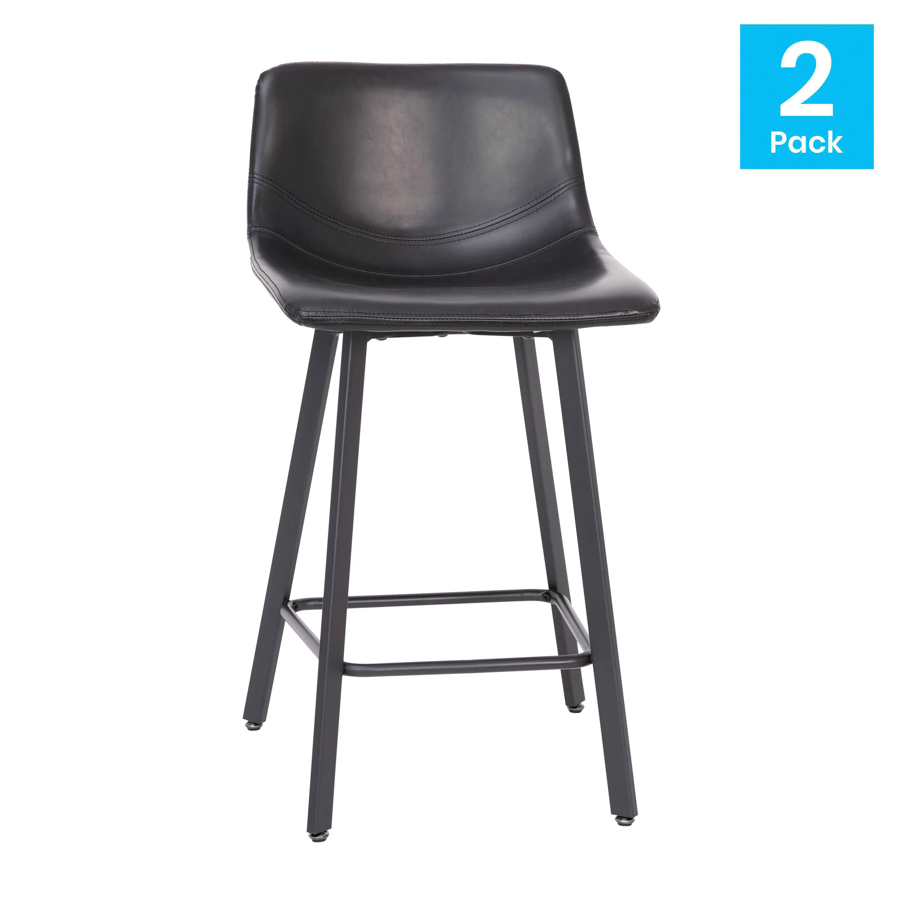 Angle. Flash Furniture - Caleb Modern Armless 24 Inch Counter Height Stools Commercial Grade with Footrests in Black LeatherSoft and Black Matte - Black.