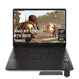 HP - Omen 16" FHD Gaming Laptop,AMD Ryzen 9 8940HX,GeForce RTX 5070,16GB DDR5,512GB SSD+1TB Docking Station,Win 11 - Black