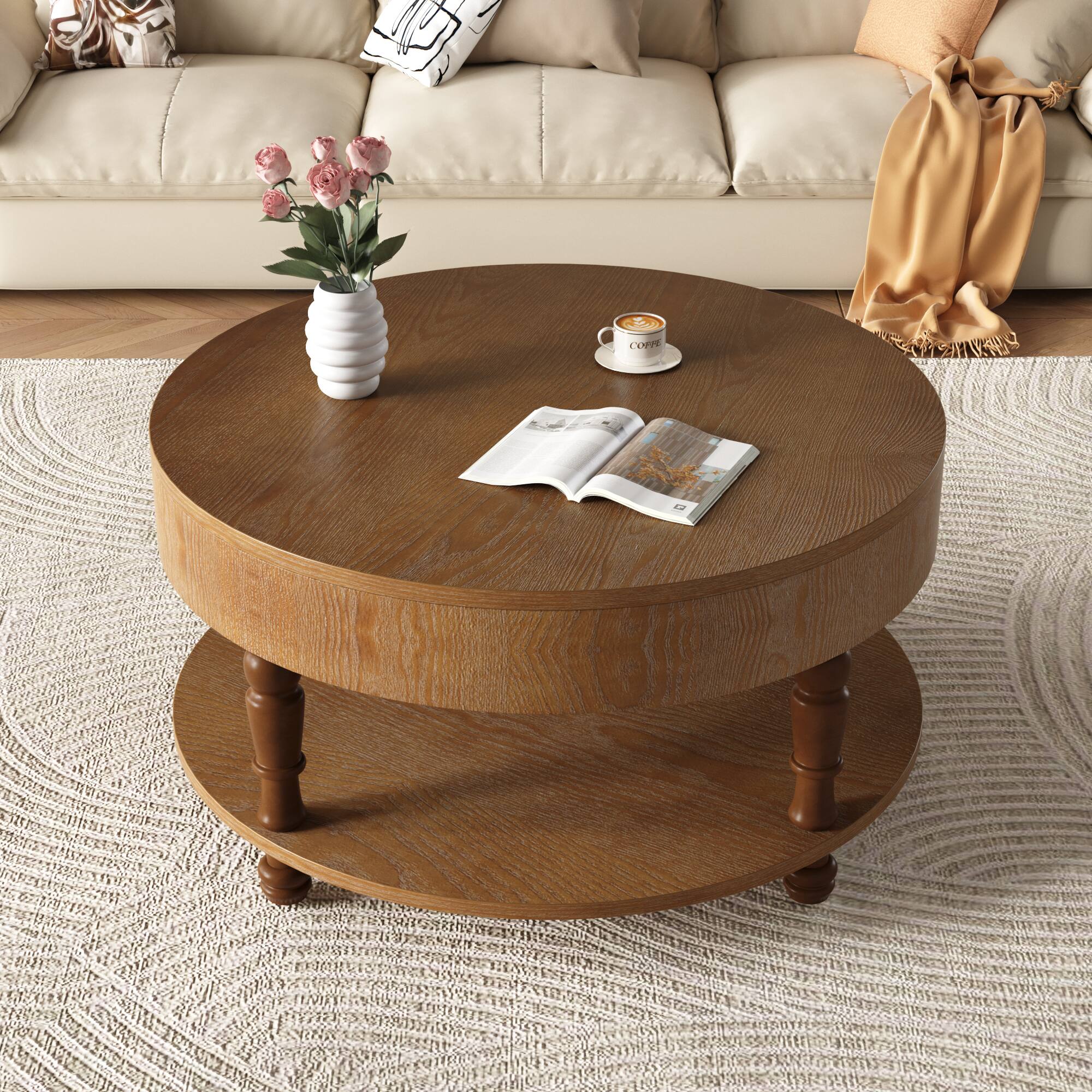 Angle. APRILSOUL - Tempered Clear Glass Coffee Table 2-Layers Living Room Center Table - Brown.