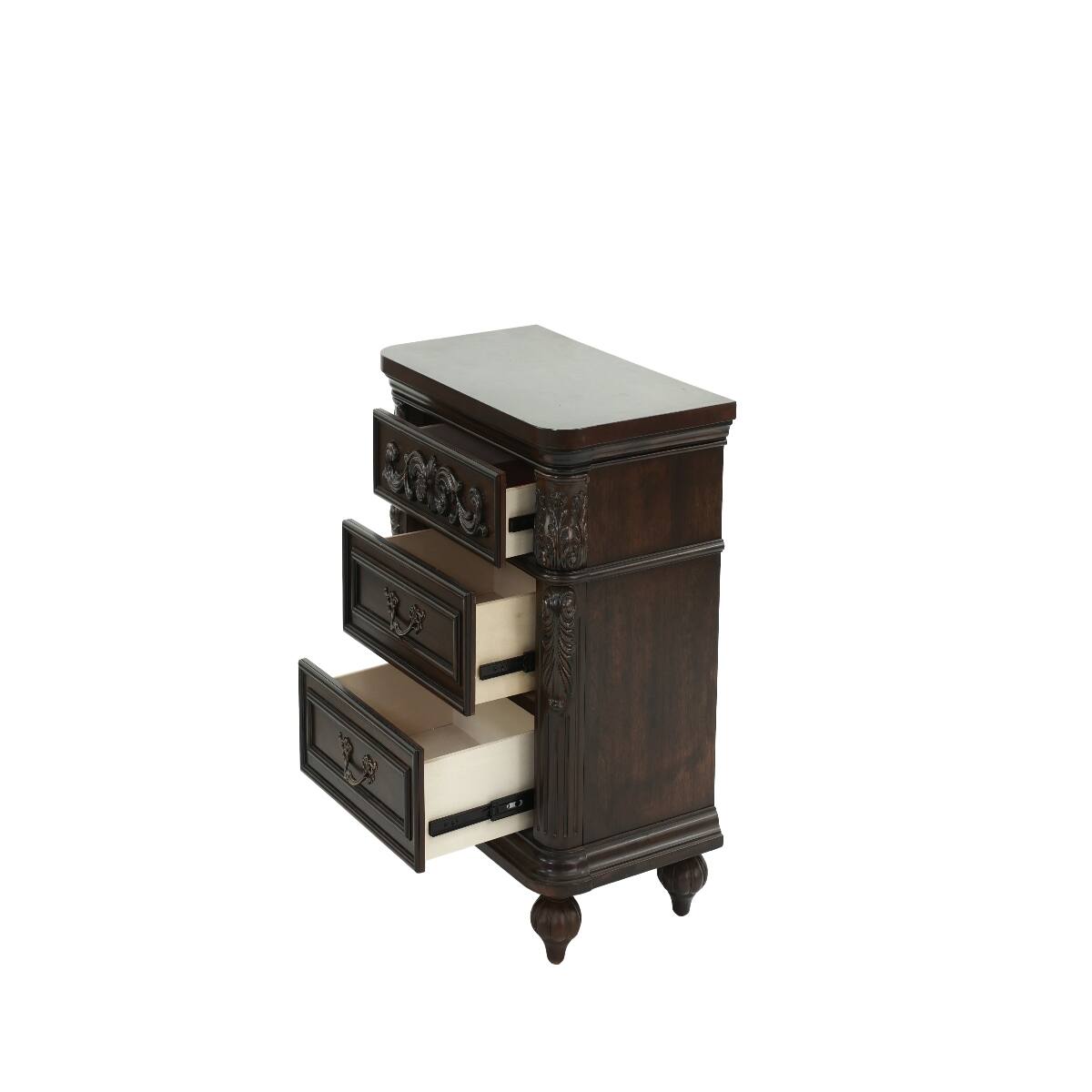 Alt View 9. Loheer - Loheer Traditional Walnut Nightstand, Two Drawer Bedside Table, Antique Finish - Walnut Brown.