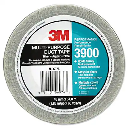 3M MULTI-PURPOSE DUCT TAPE 3900
Silver Argent Plata
Ruban pour conduits
Cinta de Vinilo para Conductos
Propsito
Holds firmly
Se sujeta firmemente
Stays in place
Tient en place
Permanece en su lugar
Multiple colors
Couleurs multiples
Colores mltiples
48 mm X 54.8 m
1.88 in/po X 60 yds/v
N.06976
0 51131 06976 3
3M Performance
Rendimiento
Paul Rendimiento
Company MN
3M est une marque
de Fabriqu au Canada
commercial
USA
Canads
All C rights reserved
3M Company
2012