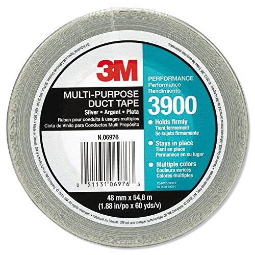 3M MULTI-PURPOSE DUCT TAPE 3900  
Silver Argent Plata  
Ruban pour conduits  
Cinta de Vinilo para Conductos  
Propsito  
Holds firmly  
Se sujeta firmemente  
Stays in place  
Tient en place  
Permanece en su lugar  
Multiple colors  
Couleurs multiples  
Colores mltiples  
48 mm X 54.8 m  
1.88 in/po X 60 yds/v  
N.06976  
0 51131 06976 3  
3M Performance  
Rendimiento  
Paul Rendimiento  
Company MN  
3M est une marque  
de Fabriqu au Canada  
commercial  
USA  
Canads  
All C rights reserved  
3M Company  
2012