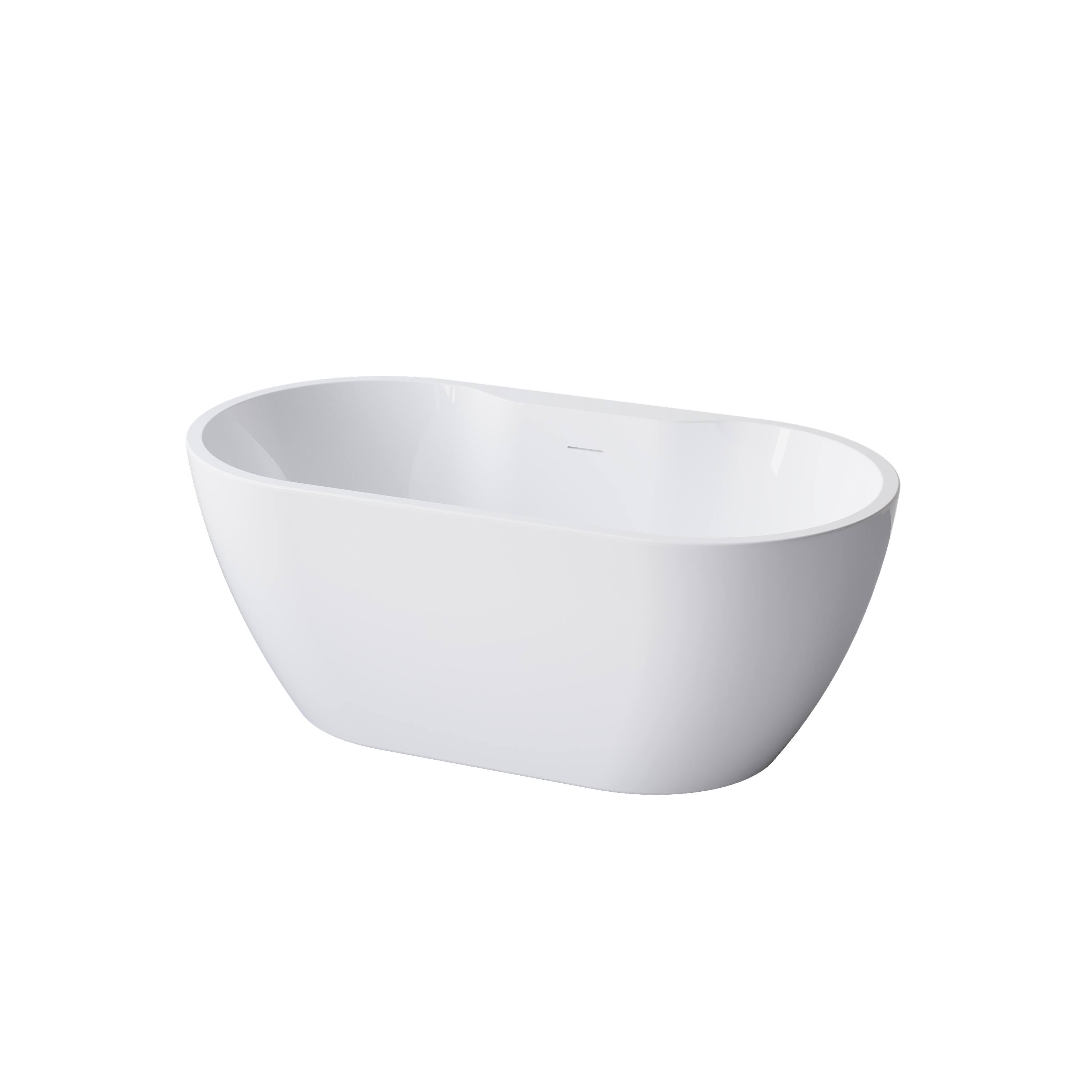 Alt View 8. WELLFOR - Nava 57 in. x 29.5 in. Acrylic Oval Freestanding Soaking Bathtub with Center Drain and Widened Deck for Storage - White.