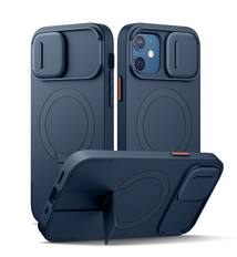 Front. SURITCH - Slim Shockproof Bumper Case for iPhone 12/12 Pro with Camera Cover, Adjustable Kickstand, Compatible with MagSafe - Deep Ocean Blue.