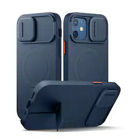 SURITCH - Slim Shockproof Bumper Case for iPhone 12/12 Pro with Camera Cover, Adjustable Kickstand, Compatible with MagSafe - Deep Ocean Blue