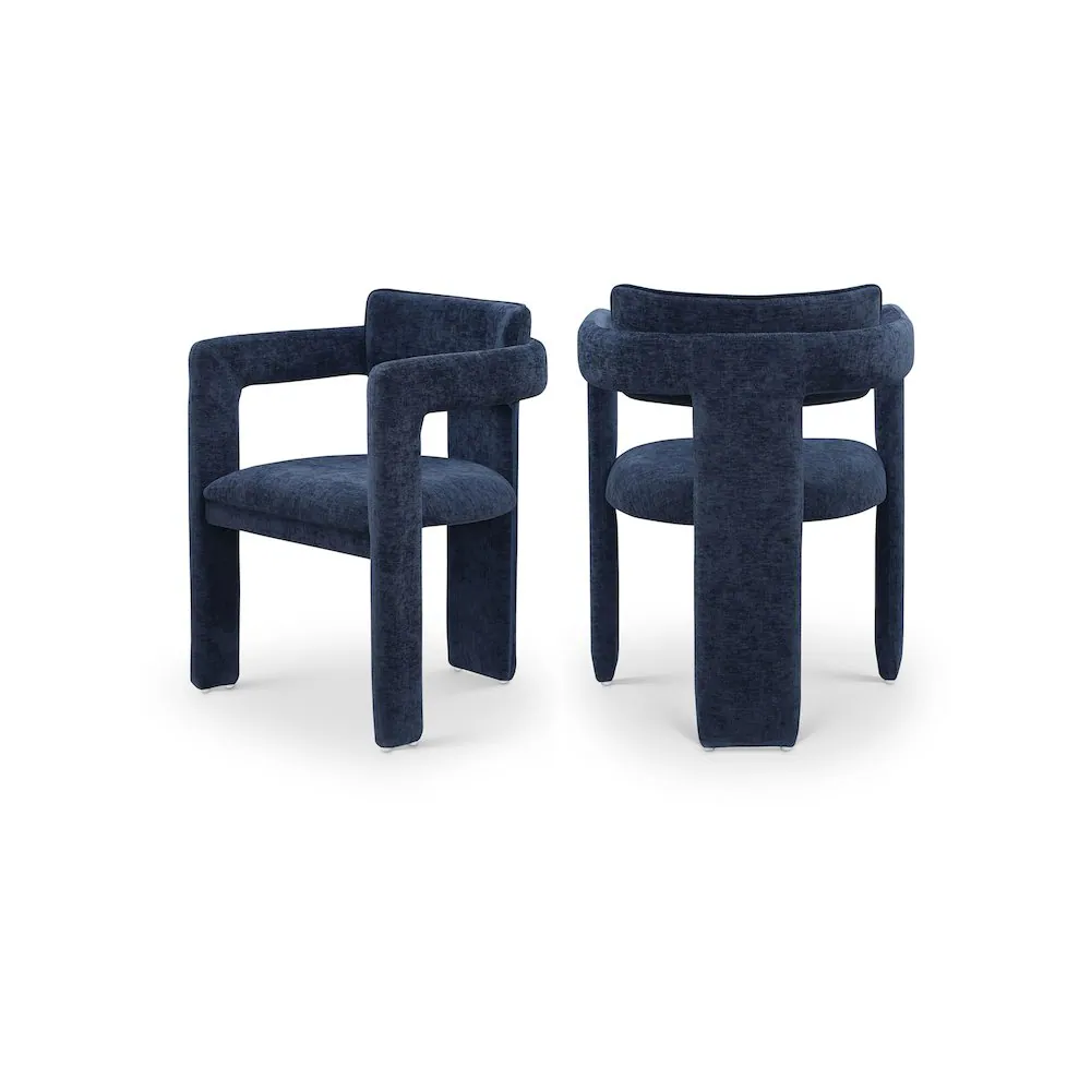 Front. Meridian Furniture - Brenda Navy Chenille Fabric Dining Chair, Set of 2 - Blue.