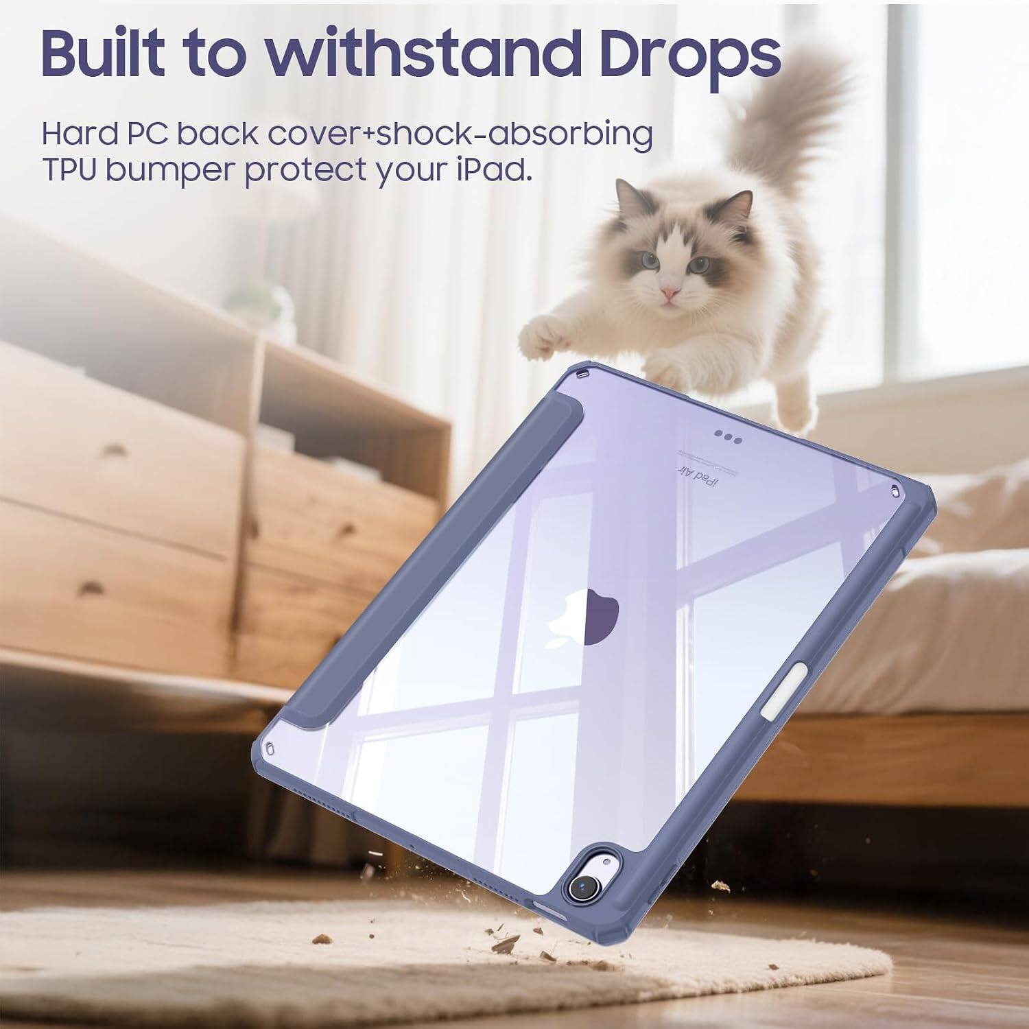 Built to withstand Drops

Hard PC back cover+shock-absorbing TPU bumper protect your iPad.