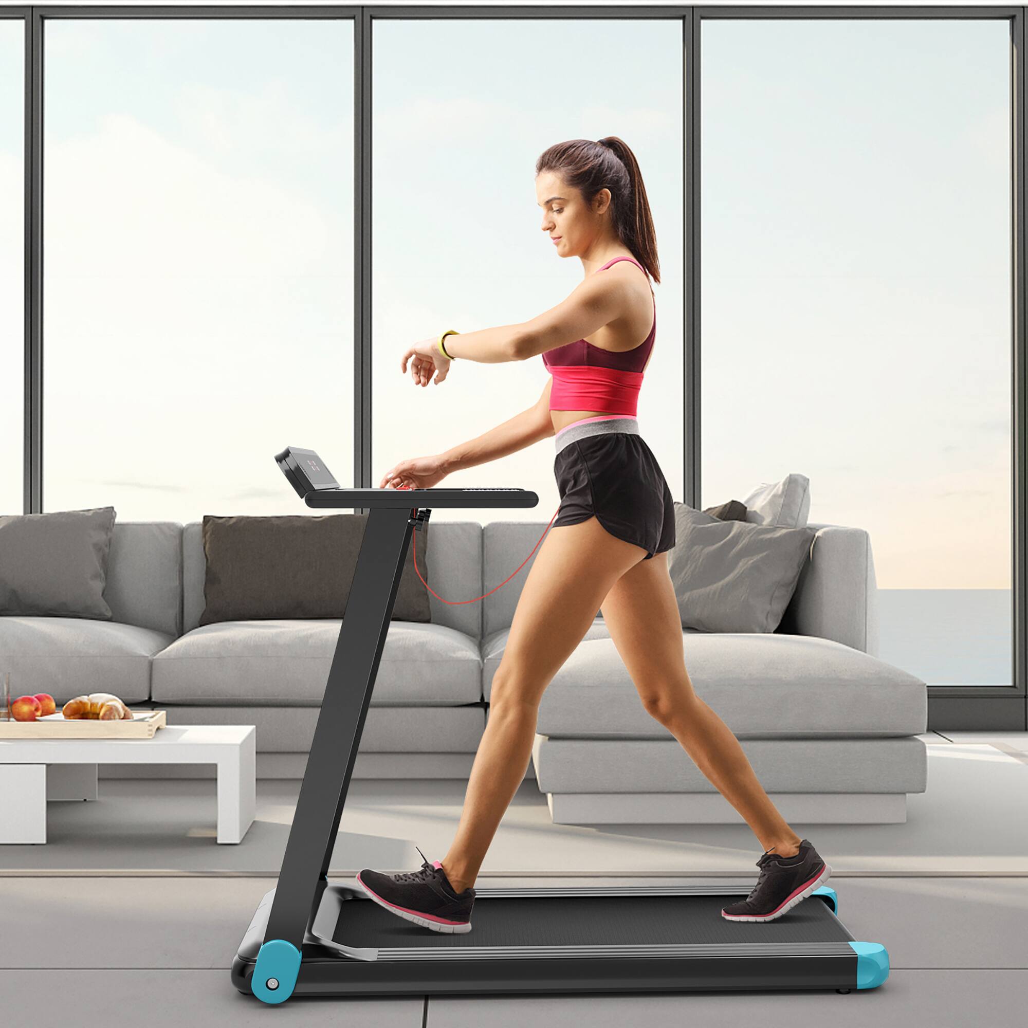 Alt View 7. Costway - Costway  Electric Treadmill Compact Walking Running Machine w/APP Control Speaker - Blue.