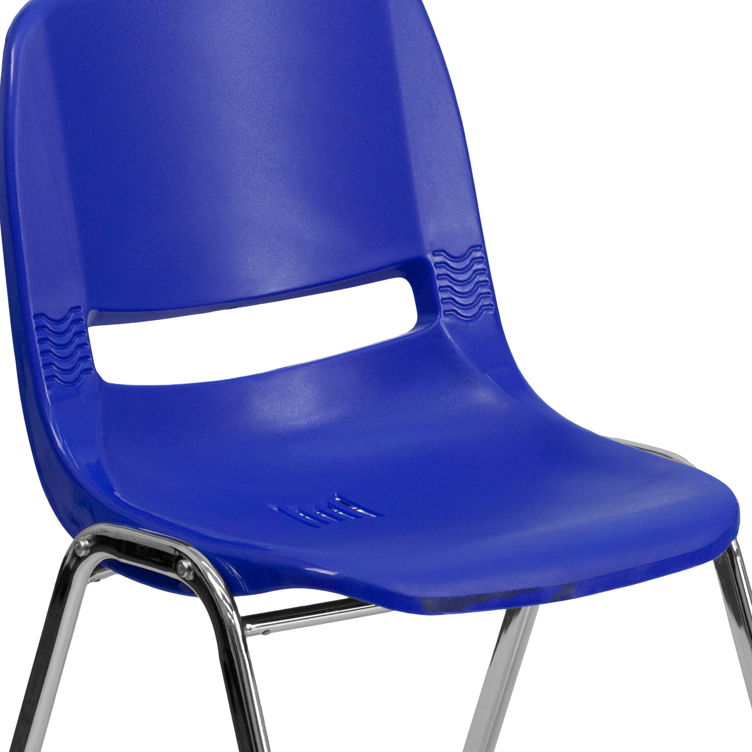 Alt View 9. Emma + Oliver - Ergonomic Kid's Shell Stack Chair - 14" Seat Daycare Home School - Navy Plastic/Chrome Frame.