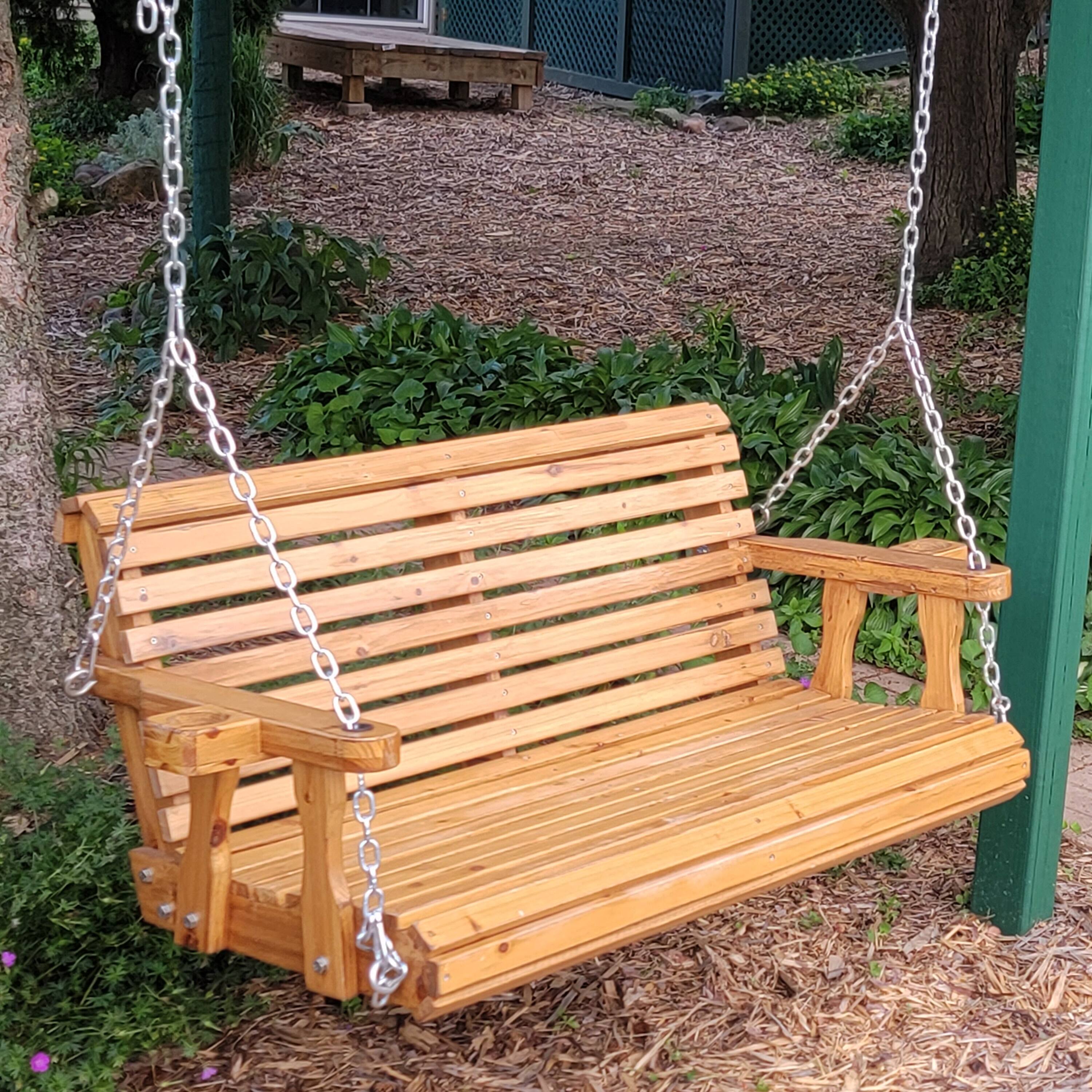 Alt View 2. Sunnydaze - 2-Person Wooden Porch Swing with Armrests/Chains - Traditional - Natural.