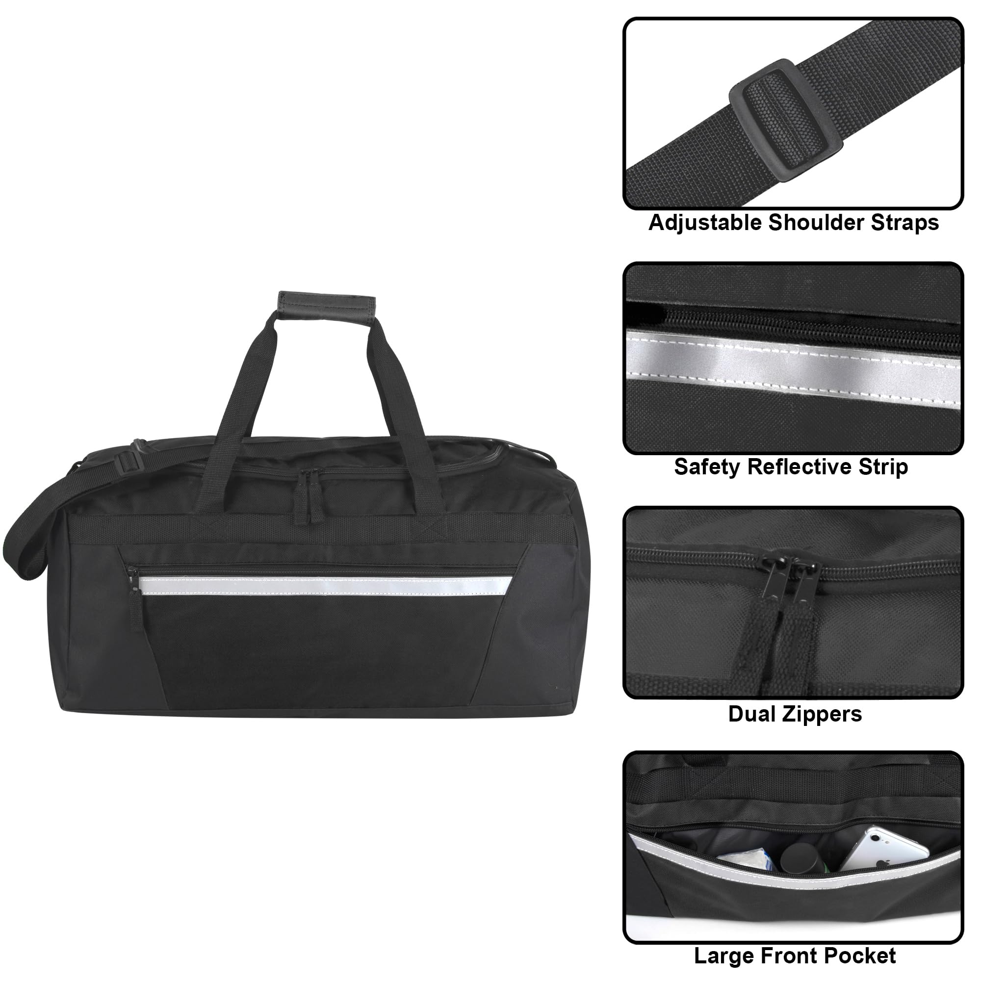 Adjustable Shoulder Straps  
Safety Reflective Strip  
Dual Zippers  
Large Front Pocket