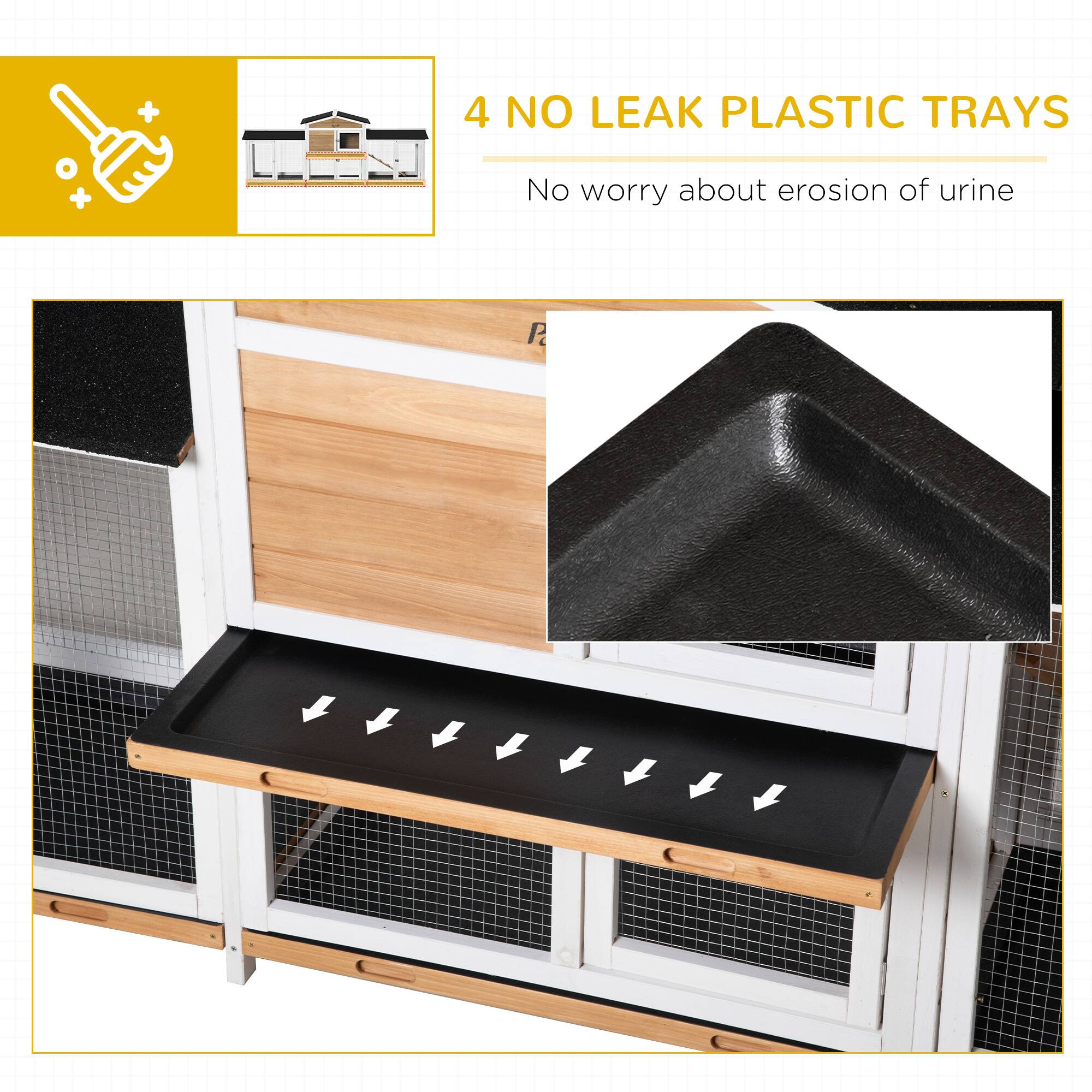 4 NO LEAK PLASTIC TRAYS  
No worry about erosion of urine