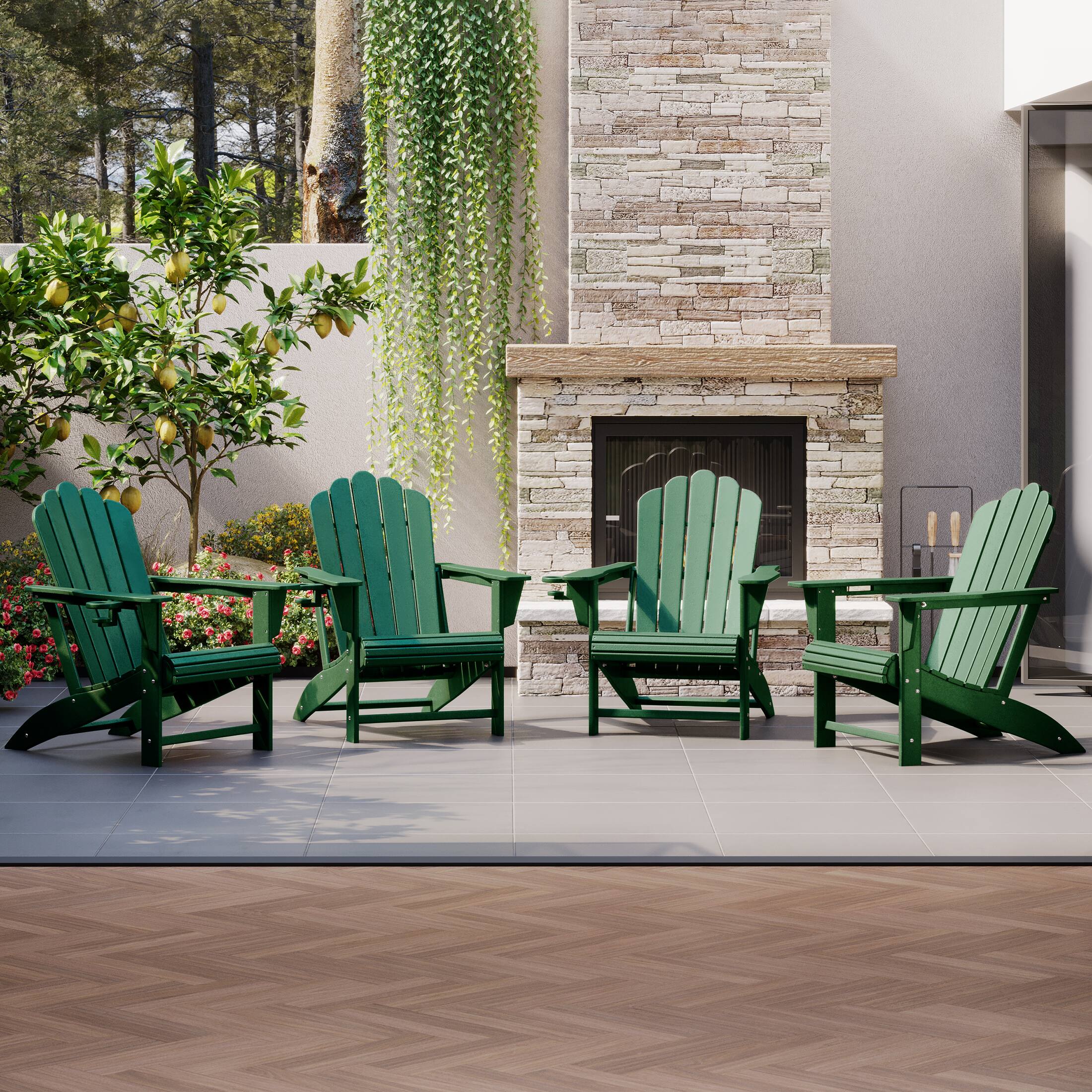 Angle. WestinTrends - WestinTrends Highland Outdoor Patio HDPE Adirondack Chairs With Cup Holders (Set of 4) - Dark Green.