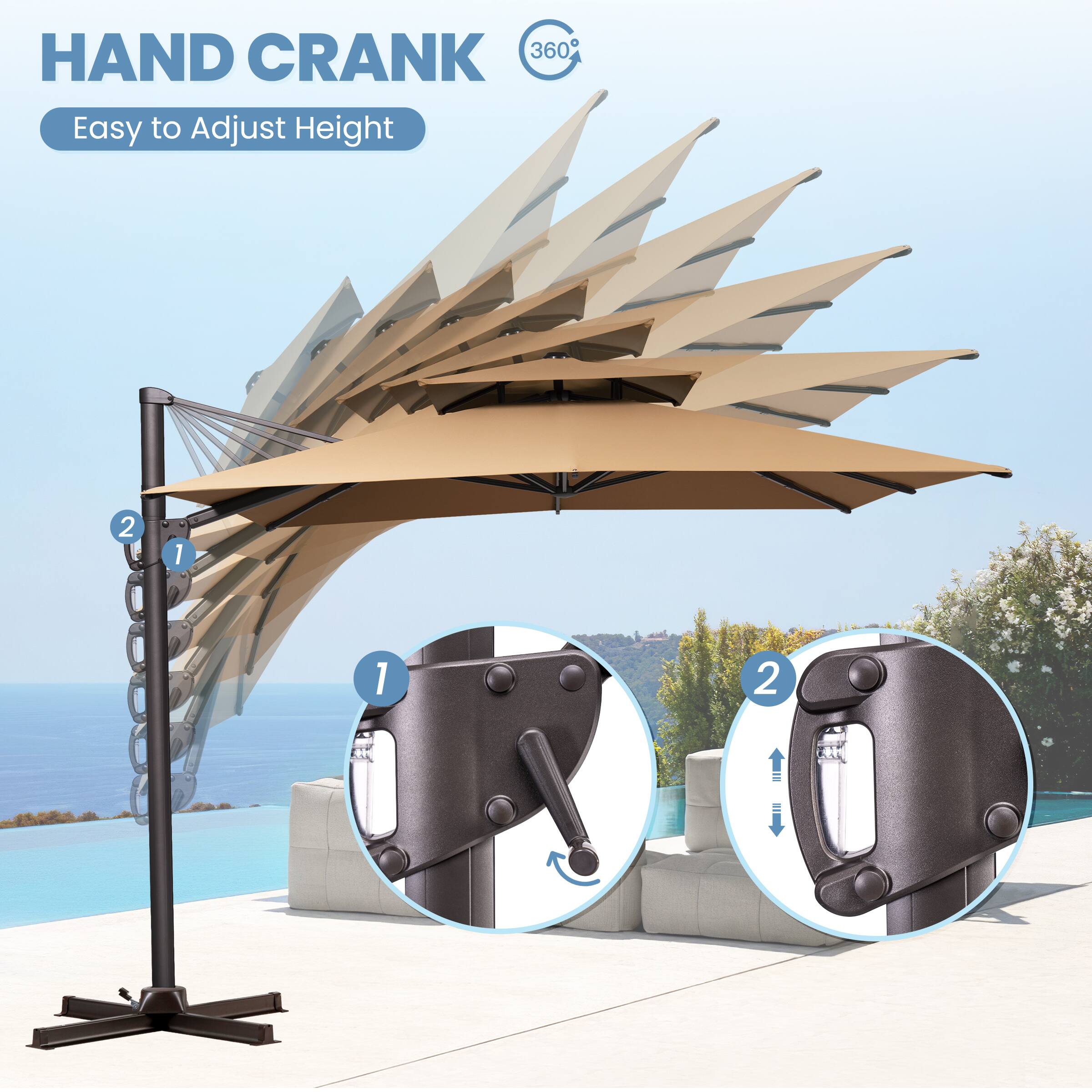 HAND CRANK  
Easy to Adjust Height  
360°