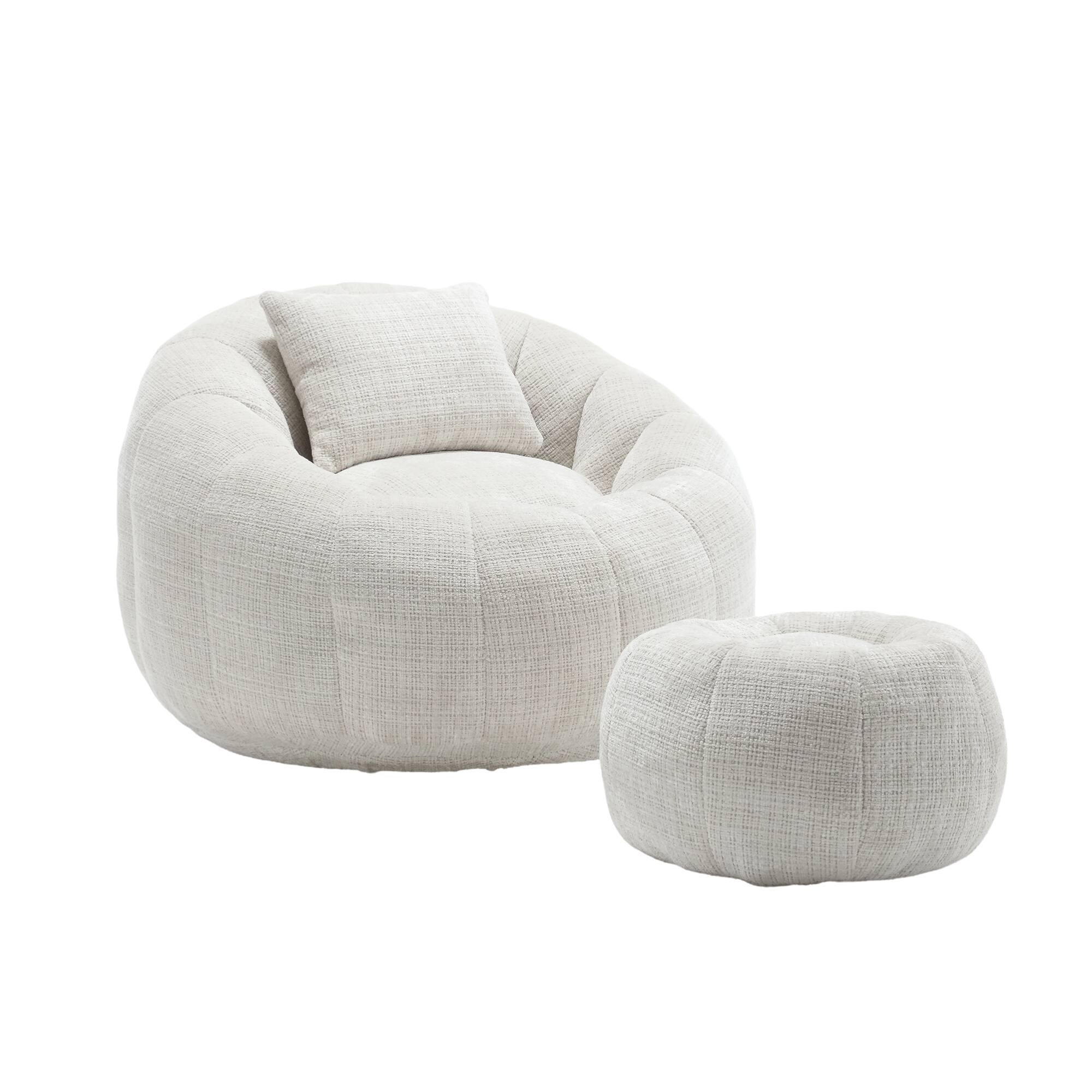 Alt View 8. GOODSILO - Modern Round Bean Bag Chair with Ottoman - Ultra Comfortable Lounge Sofa for Living Spaces - Beige.