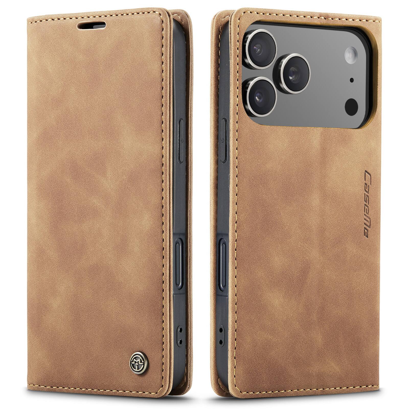 Angle. UUCOVER - Wallet Case for iPhone 18 Pro Max,Magnetic PU Leather+TPU Card Slots Case Shockproof Flip Stand Cover - Brown.