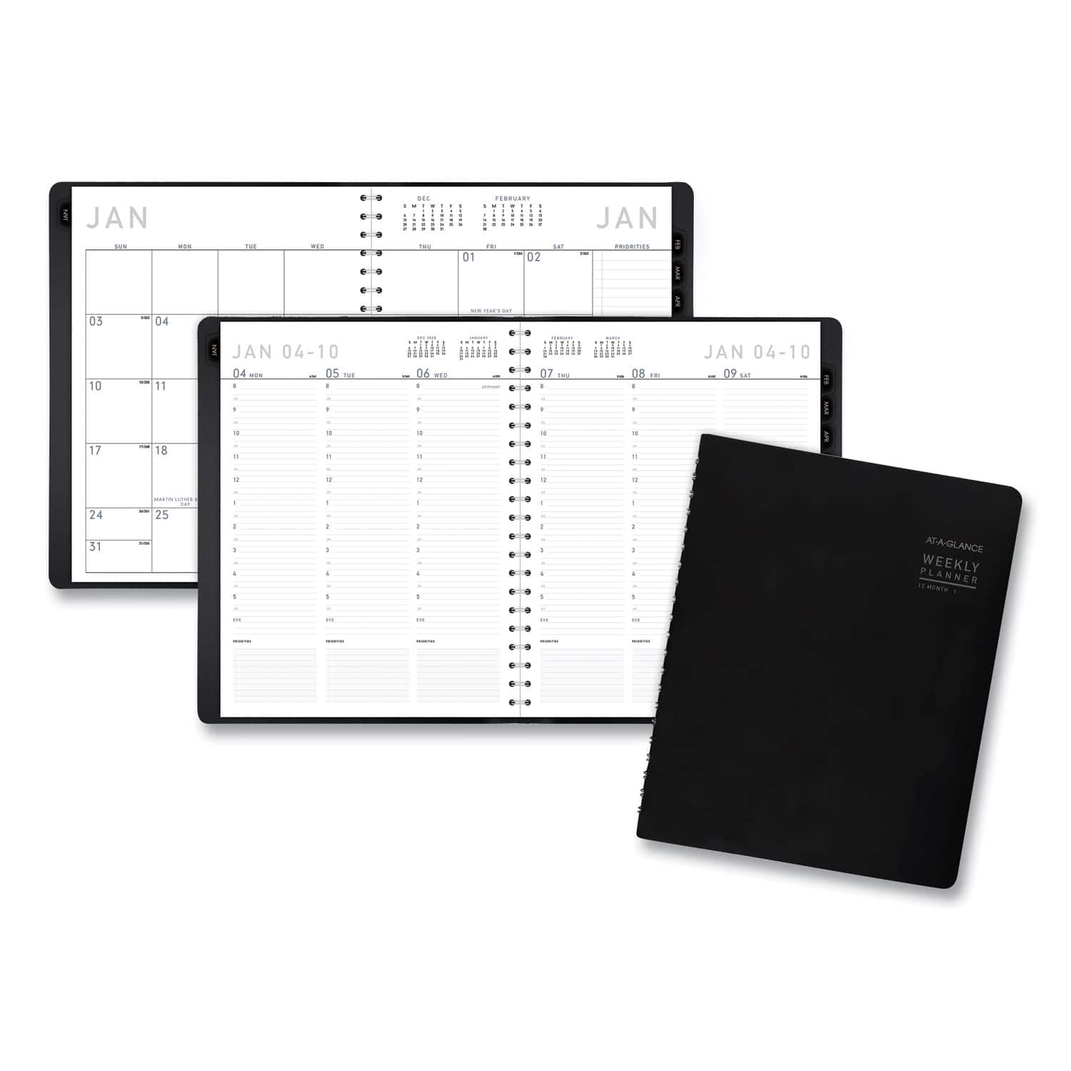 AT-A-GLANCE - Contemporary Weekly Monthly Planner Vertical Column Format 11 x 8.25 Black Cover 12 Month Jan to Dec 2026