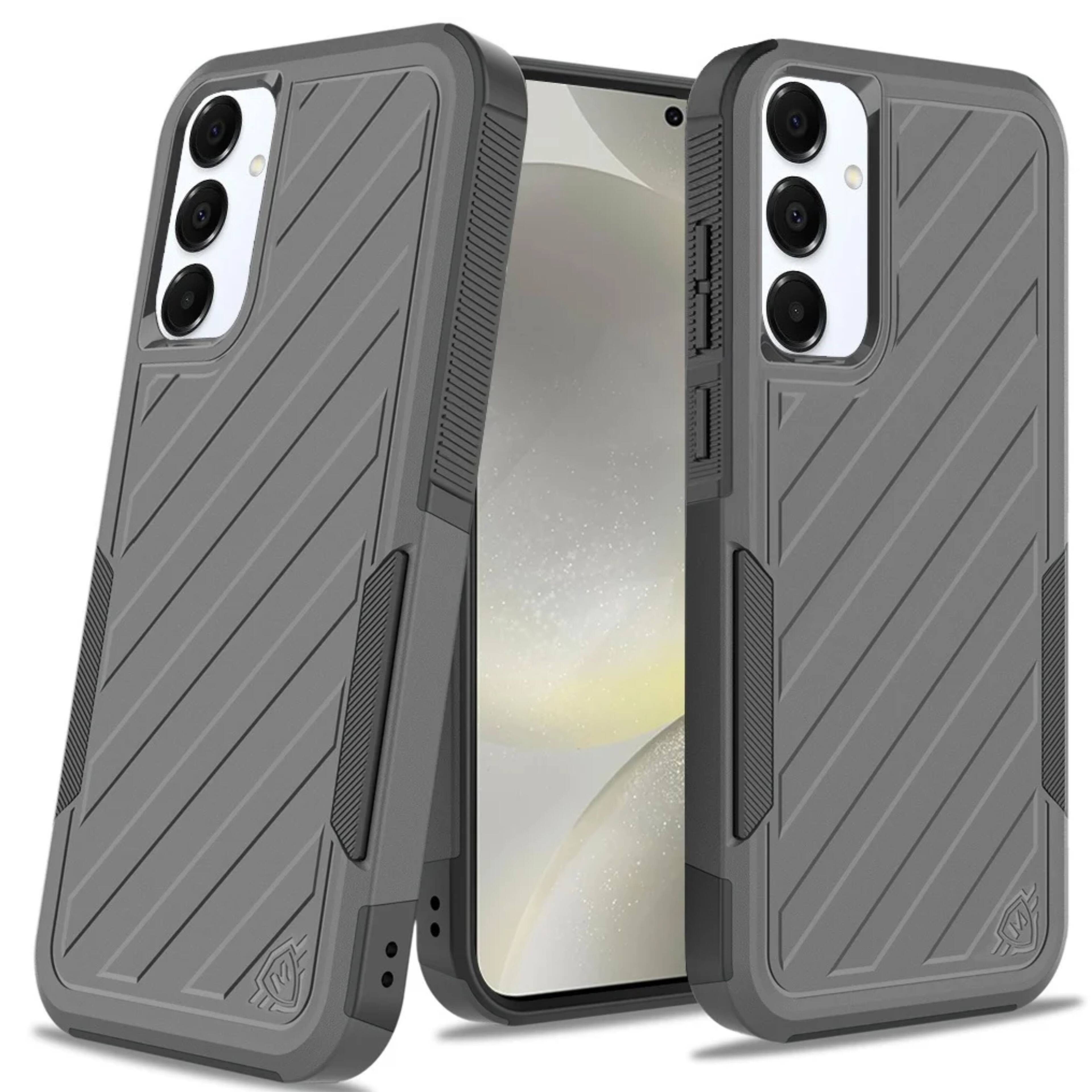 Angle. Kitcheniva - Shockproof Dual Layer Lined Cover Plus Tempered Glass For Samsung S25/S24 Grey/Black - Gray.
