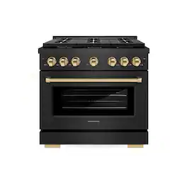 ZLINE - Autograph 36 in. 5.2 cu. ft. Freestanding Paramount Dual Fuel Range in Black Satin Stainless Steel with Bronze Accents - Black Satin Stainless Steel