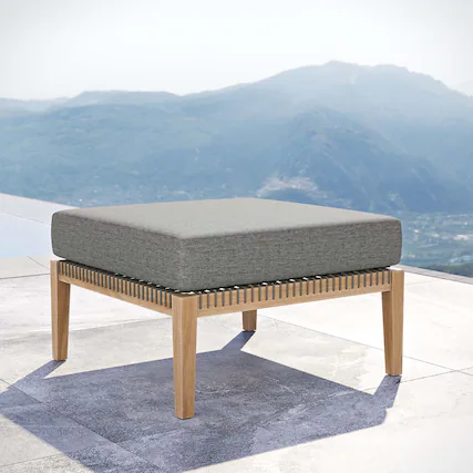 Front. Modway - Clearwater Outdoor Patio Teak Wood Ottoman by Modway - Gray Graphite.