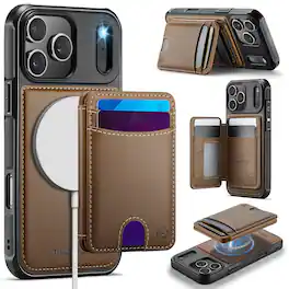 Dteck - Magnetic Case For Apple iPhone 17 Pro Max Detachable Wallet Card Holder Leather Shockproof Cover - Brown