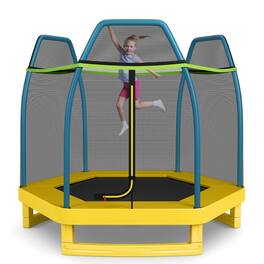 Costway - 7FT Kids Trampoline Outdoor Indoor Recreational Bounce Jumper - Green,Yellow Mat