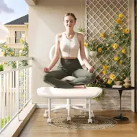 Pinmoco Ergonomic Cross-Legged Swivel Chair, Adjustable PU Leather Meditation Chair, Off - White - Front_Zoom