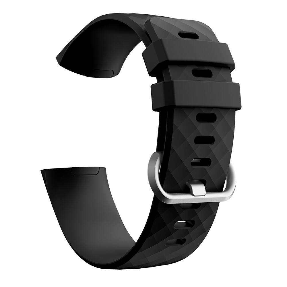 Left. StrapsCo - Active Band Silicone Rubber Watch Strap For Fitbit Charge 3 & Charge 4 (Medium-Long) - Black.
