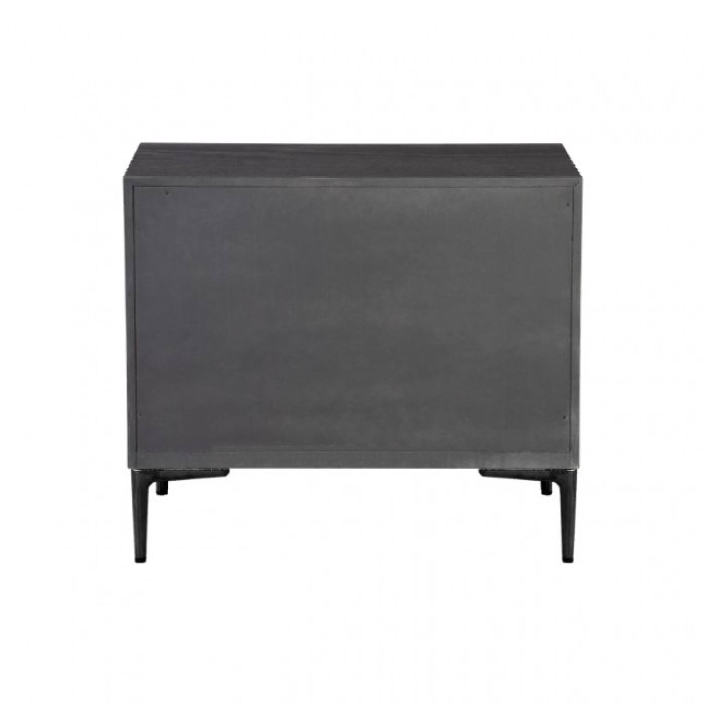 Alt View 3. Manhattan Lane - Kaira Nightstand, 2 USB Ports, Textured Metal Accents - Espresso Brown, Silver, Black.