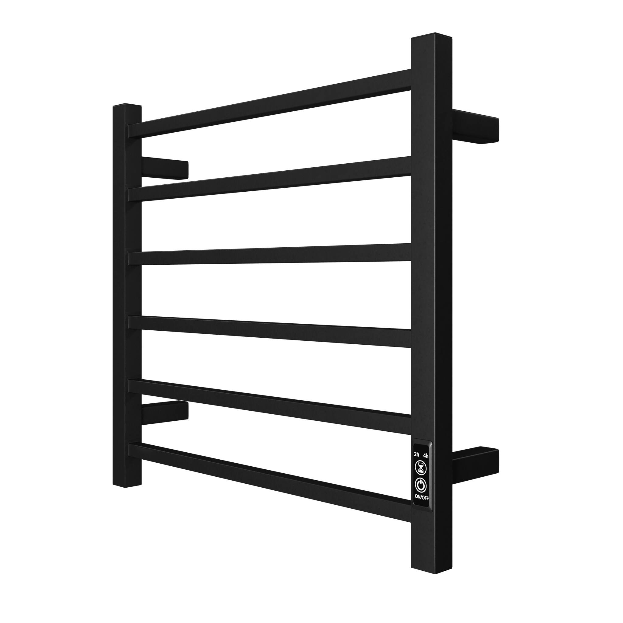 Front. COWLOWN - 6-Bar Electric Heated Towel Rack Wall Mount Plug-in Towel Warmer Matte Black w Timer - Matte Black.