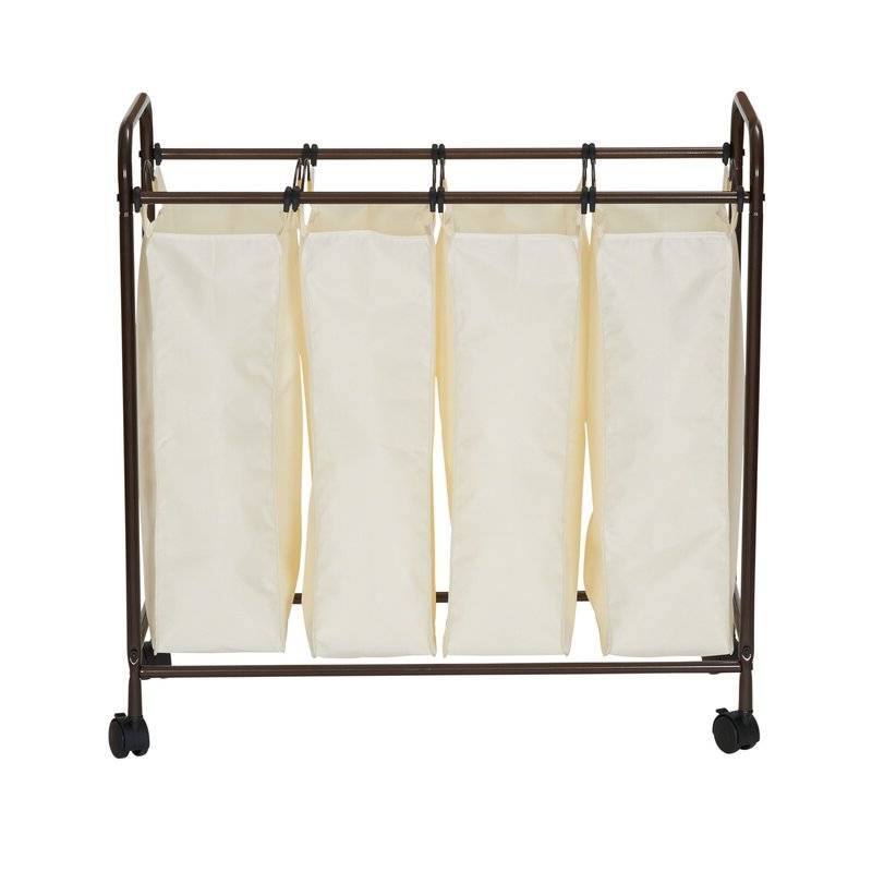 Left. Hivvago - Farmhouse 4 Section Removeable Bag Wheeled Laundry Sorter Cart - Beige Cream.