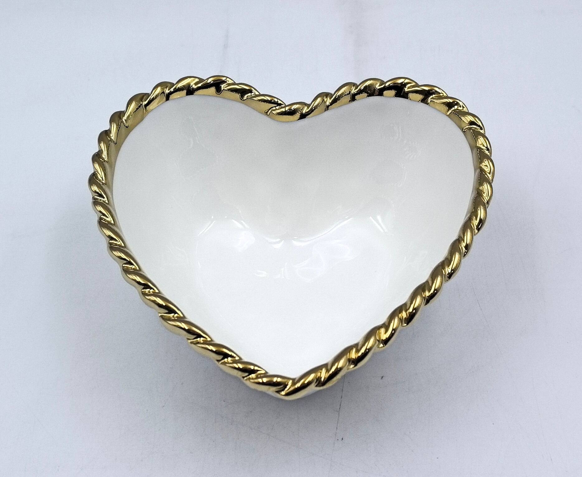 Alt View 1. Jiallo - 5.75" Luxury Heart-Shaped Porcelain Snack & Candy Bowl with Gold Trim - White & Gold.