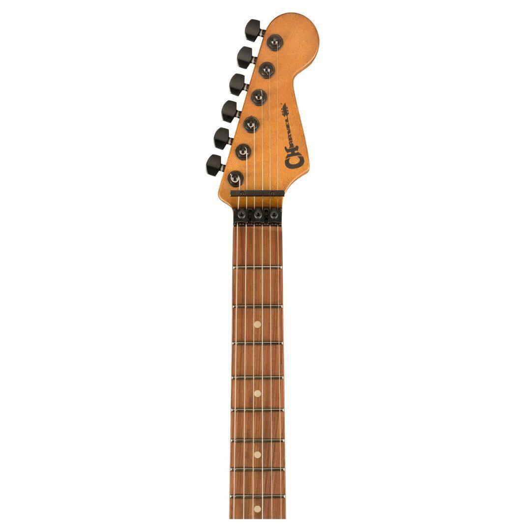 Left. Charvel - Charvel ProMod Relic San Dimas Style 1 HH FR PF Pau Ferro Electric Guitar - Weatherd Orange.