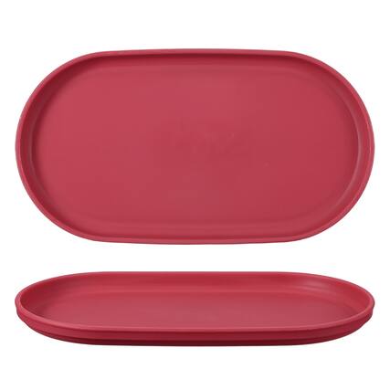 Front. Unique Bargains - 2pcs Fast Food Serving Trays, 9.4x5.1" Oval Reusable Restaurant Tray for Kitchen Coffee Fruit Burger Lunch - Rose Red.