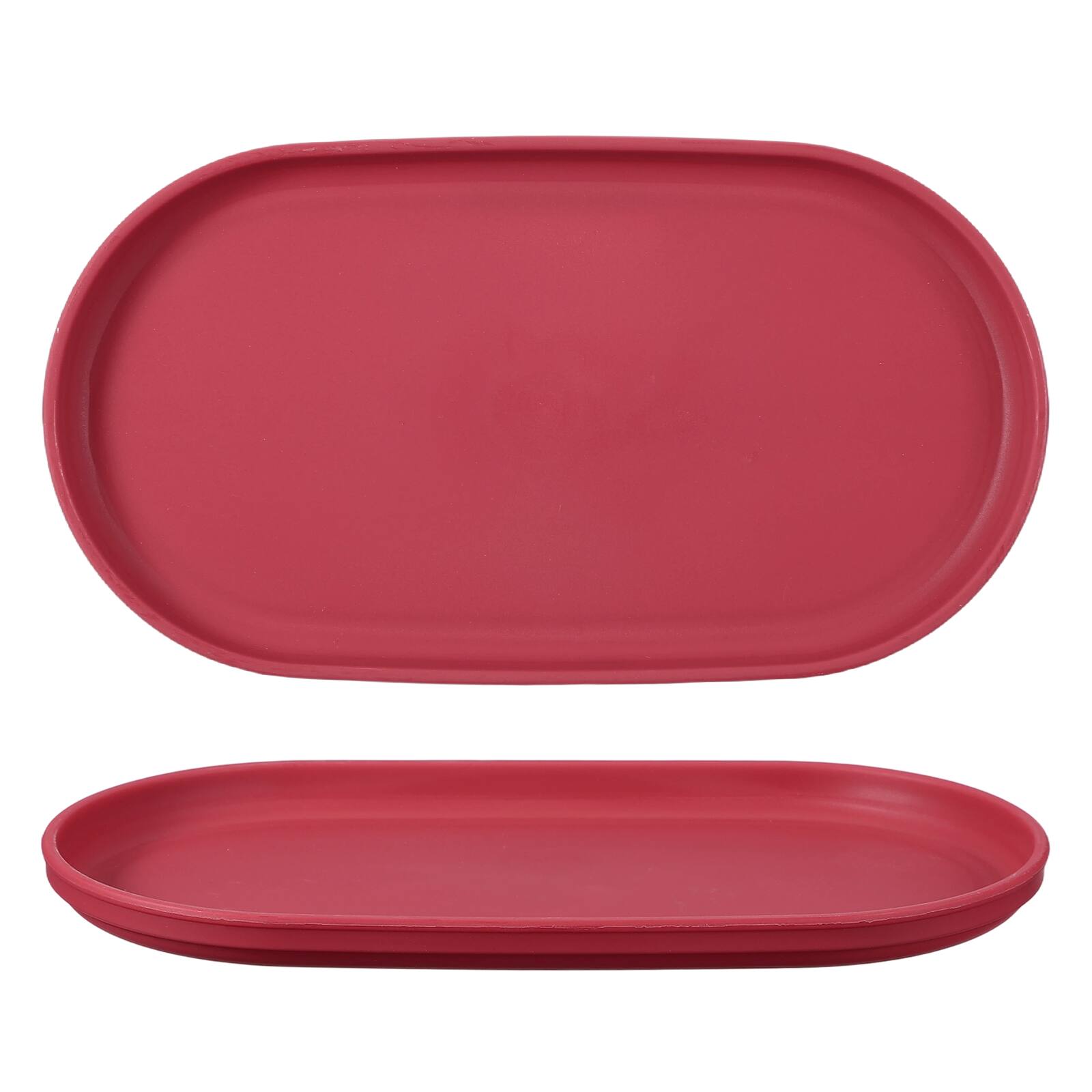 Front. Unique Bargains - 2pcs Fast Food Serving Trays, 9.4x5.1" Oval Reusable Restaurant Tray for Kitchen Coffee Fruit Burger Lunch - Rose Red.
